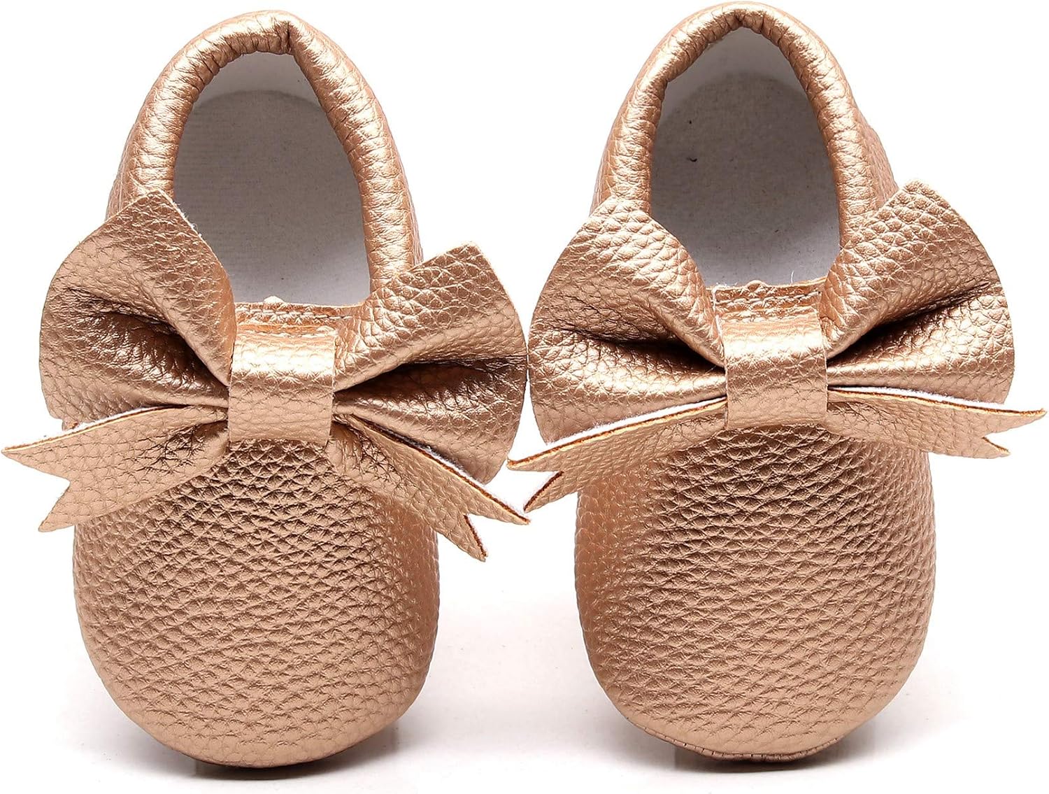 Bebila Double Bow Fringe Baby Moccasins - Soft Sole Baby Shoes Girls Toddler Crib Flats 6-12 Months Toddler Gold 1