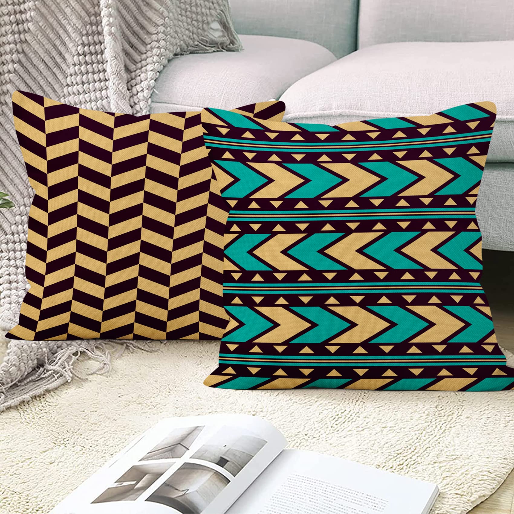 Aoihrraan Fodere per Cuscini 46x46cm Geometrica Moderna Federa Per Cuscino Quadrato Decorativo Per La Casa, Federe In Lino Con Cerniera Invisibile Per Divano Camera Da Letto, Confezione Da 4