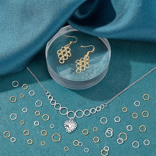 Miniatura 5 de PH PandaHall 400 anillos de salto de 5 tamaños, anillos de salto cerrados, anillos de salto soldados, anillos de conexión de plata/latón dorado