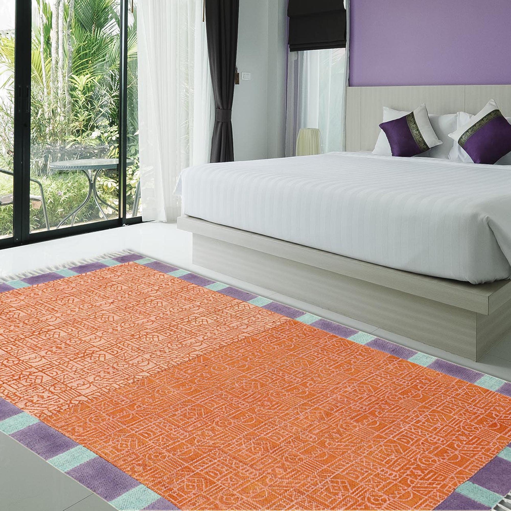 Tapis bohème imprimé à la main facile à laver en coton tissé pour un entretien sans effort