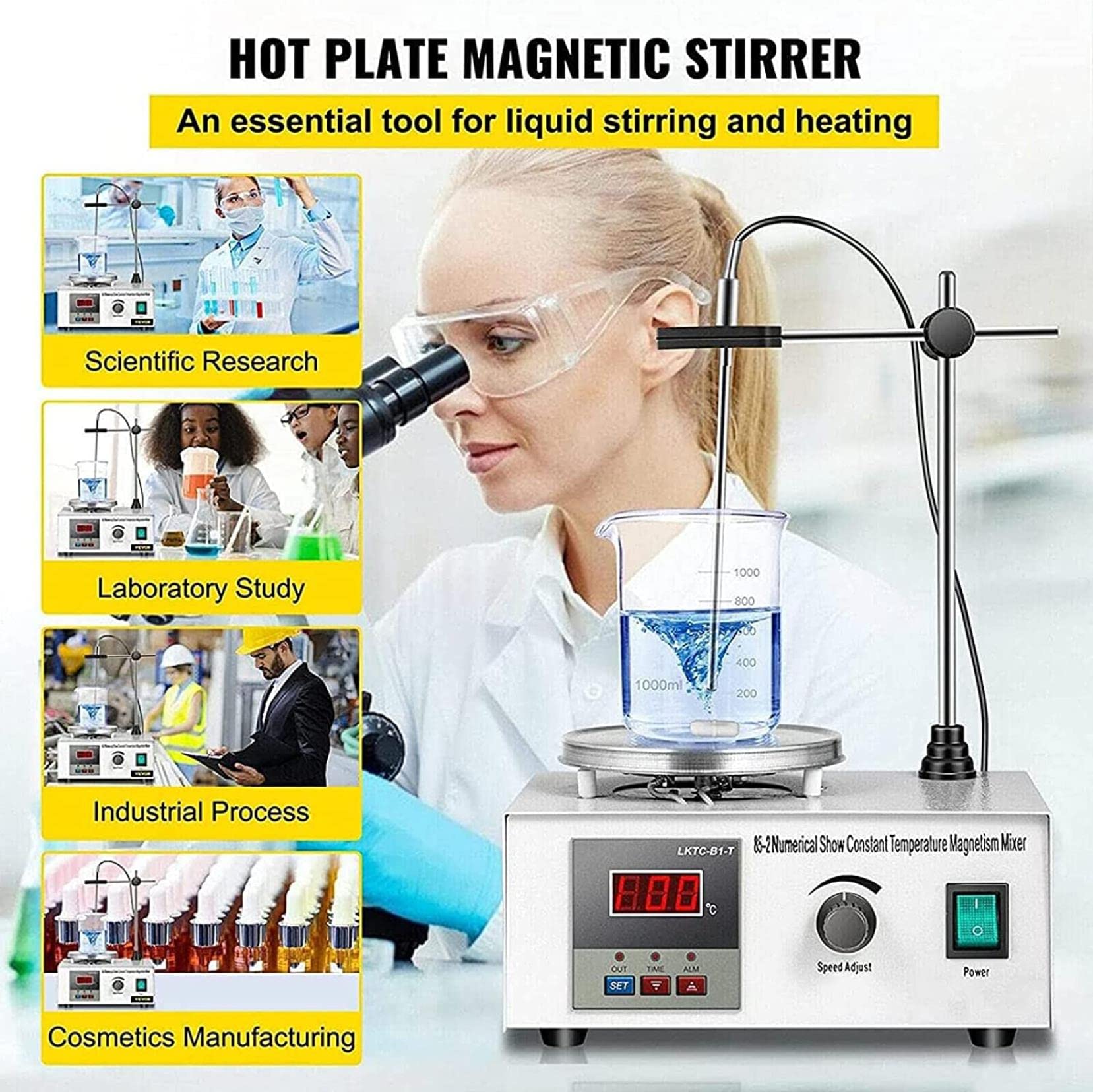 Agitador Magnético De Placa Calefactora, Mezclador Magnético Digital con Pantalla Led Digital, Placa Calefactora De Laboratorio De 2000 RPM, Regulación De Velocidad Conti
