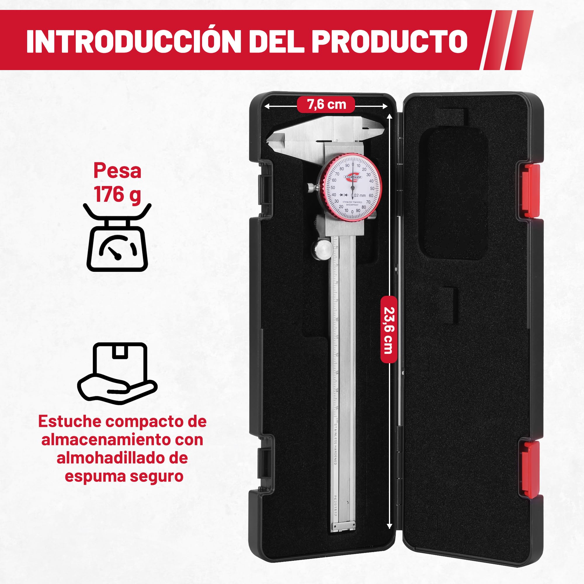 Calibres con Dial, Calibrador con Reloj 150mm, Calibrador Métrico con Reloj, Lectura 0,02 mm, Medidor de Precisión de 4 Formas de Medición, Herramienta de Medición, DIY