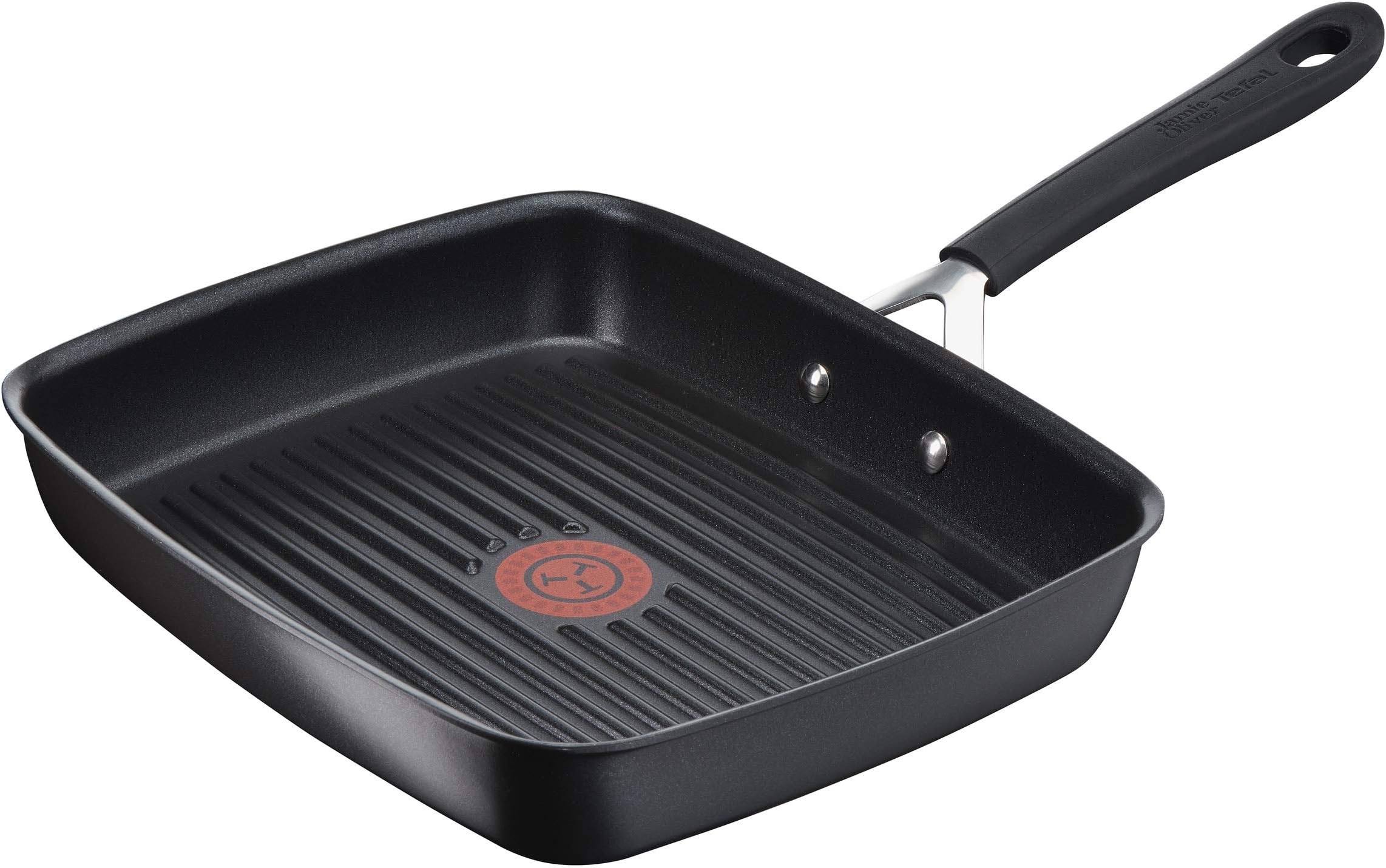 Tefal Jamie Oliver Rectangular Grill Pan E21741 | Cast Aluminium | All Hob Types, Including Induction | Thermo-Spot Temperature Indicator | with Grill Bars, 23 x 27 cm