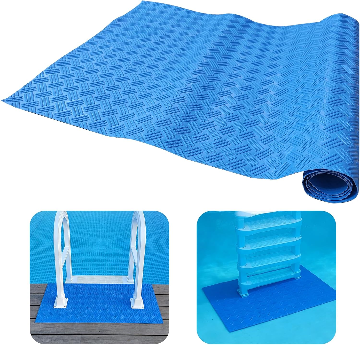 Swimming Pool Mat - 45 x 45 Inch PVC Non-Slip Pad, Blue Protects Swimming Pool Liner from Damage, Above Ground and Inground Pools