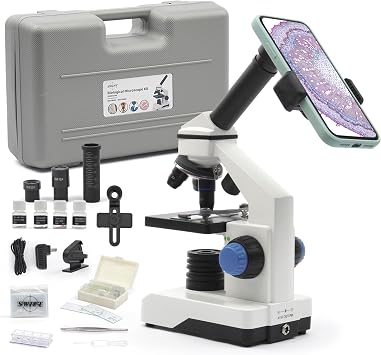 Swift SS121-25-PPA Childrens Microscope, Metal, 80X-2000X, Biological Microscope, For Elementary Students, Beginners, Includes Pre-Parate, Sliding Glass, Smartphone Photography, Rotating Monocular