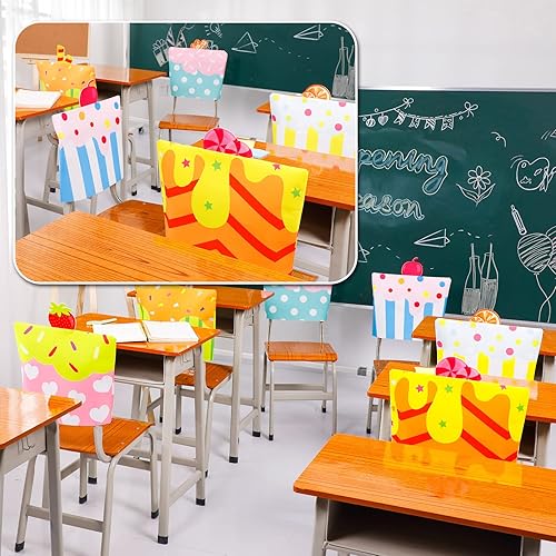 Miniatura 6 de Moukeren 6 fundas para silla escolar, fundas de asiento de cupcakes, cubierta trasera de silla de aula, fundas coloridas para sillas de comedor de