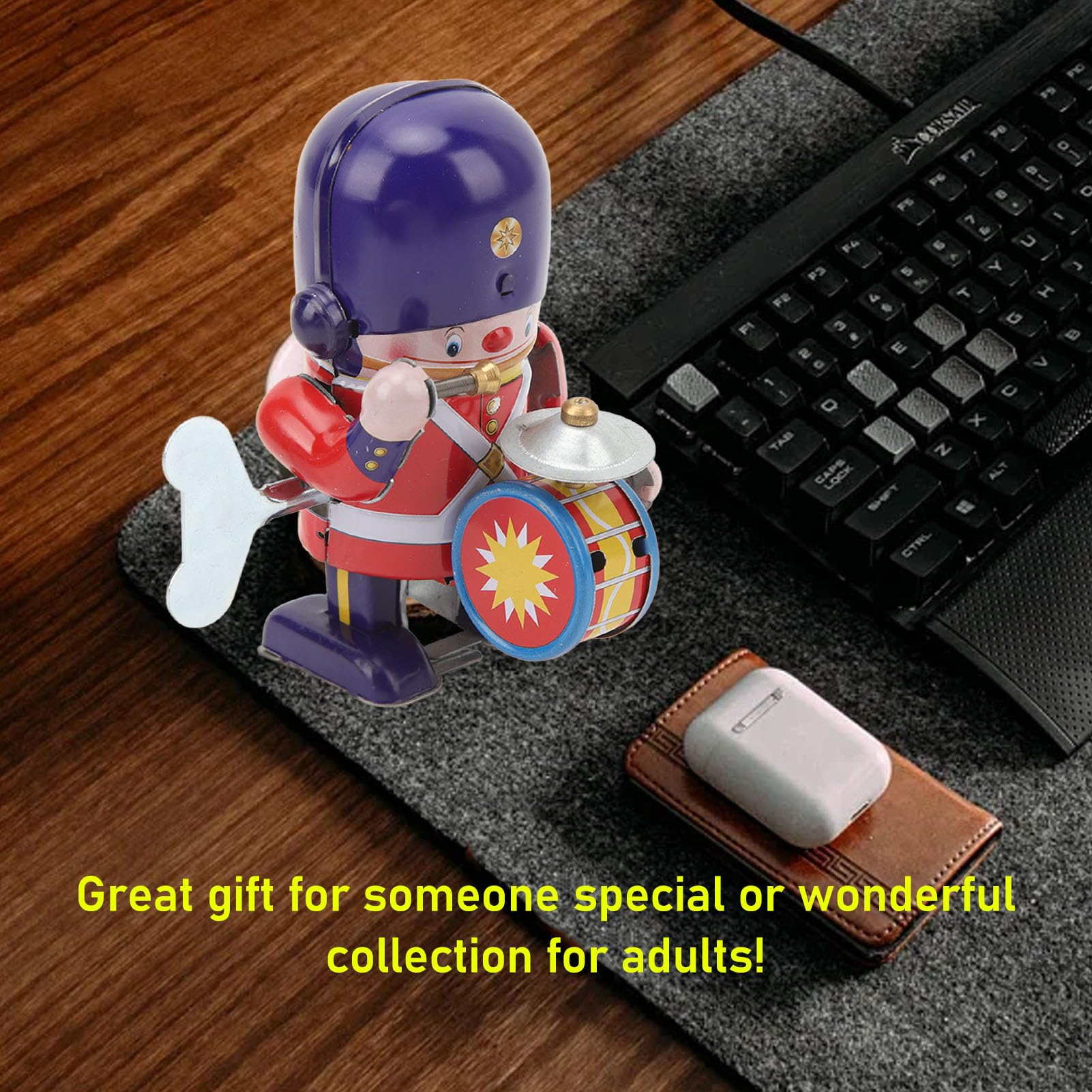Dilwe Juguete de Cuerda, Baterista Caminante de Hojalata, Accesorio de Música, Figura Decorativa para Regalos Coleccionables, Niños Adultos y Amantes de la Música