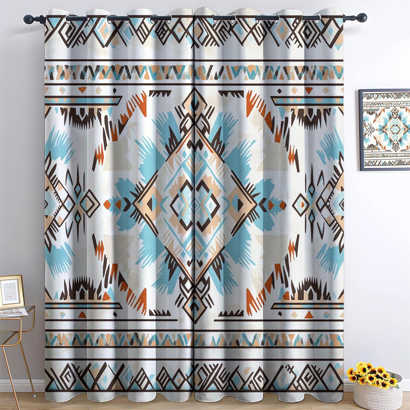 Retro Akwarela Zasłona zaciemniająca Drapowana Przelotki Tekstura Izolowana termicznie, Niebieski Szary Blokuje Światło Redukuje Hałas, 110L X 215H cm (2 Panele) Miękka mikrofibra Nadaje się do