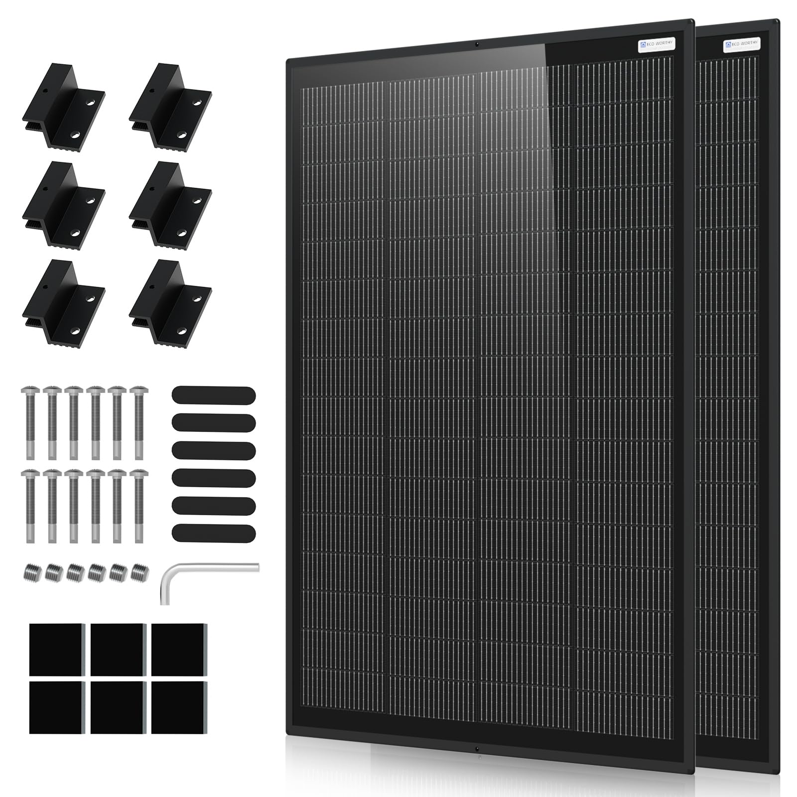 ECO-WORTHY Lekki panel słoneczny 400 W z uchwytem, 2 sztuki, monokrystaliczny moduł solarny 200 W, idealny do ładowania baterii, na balkon, do ogrodu, na kemping, łódź i dach domu