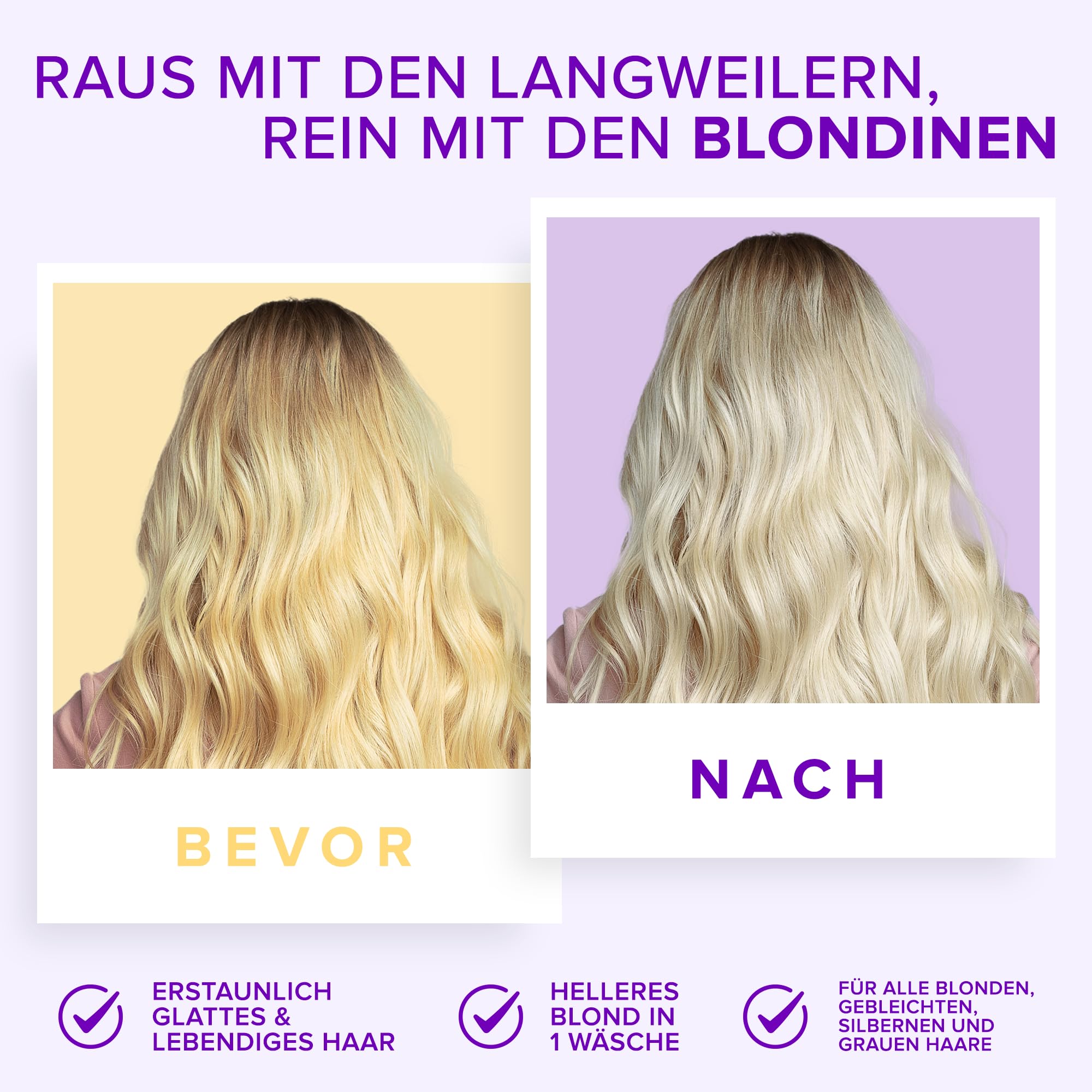 NYK1 NO MORE BRASS Lila Haarshampoo & Spülung Set | 500ml x2 | Blondes Shampoo und Spülung Set für Blondiertes, Coloriertes und Gesträhntes Haar - Neutralisiert Gelb und Messingtöne