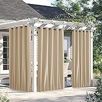 NICETOWN Weighted Waterproof Blackout Outdoor Curtains 2 Panels Grommet Back Tab Windproof Patio Drapes W66xL90 Biscotti Beige