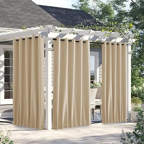 NICETOWN - Cortinas opacas, impermeables, ojales resistentes al viento, pestaña trasera en la parte superior e inferior, bloqueo solar y cuerda,