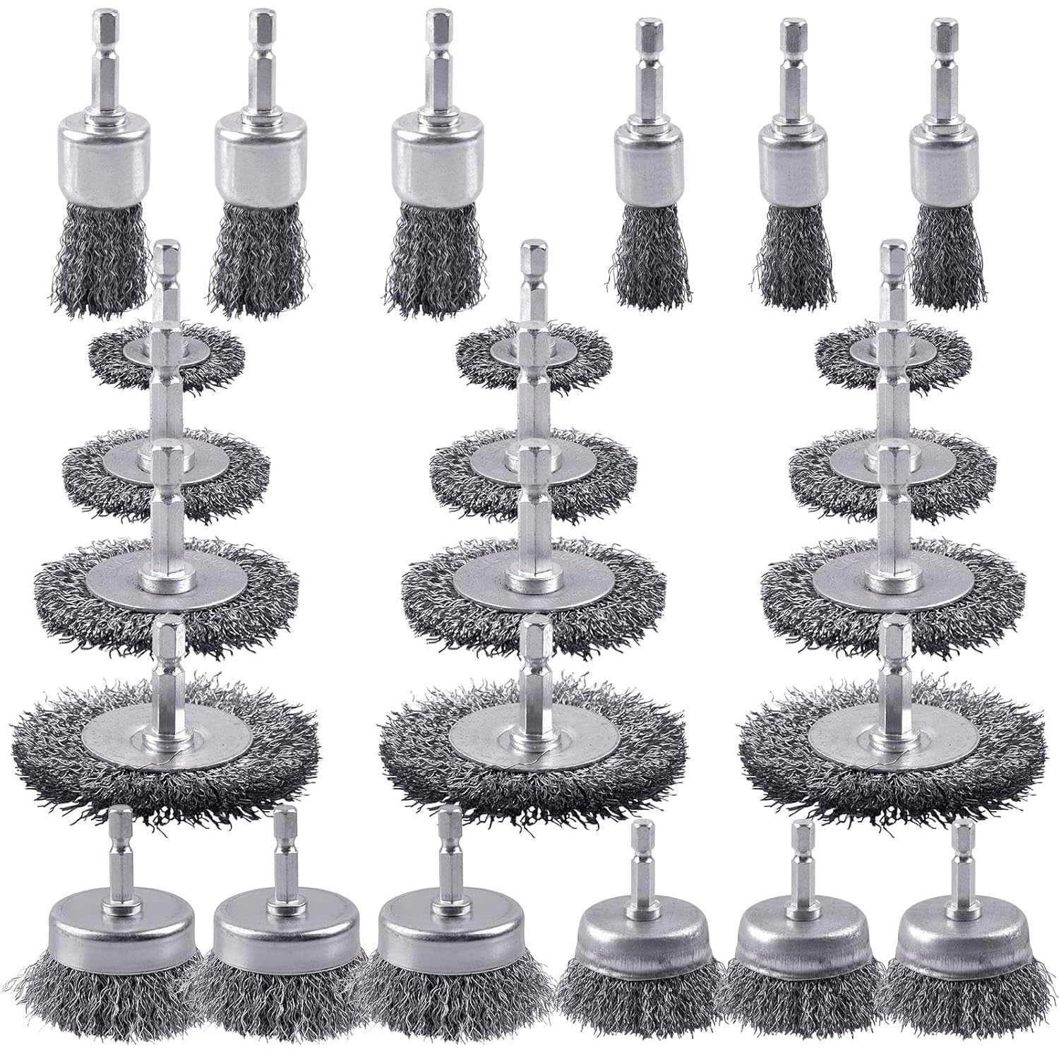 Rocaris 24 PCS Wire Wheel Brush for Drill , Carbon Steel Drill Wire Brush Set with 1/4-Inch Hex Shank for Rust Removal, Corrosion and Scrub Surfaces
