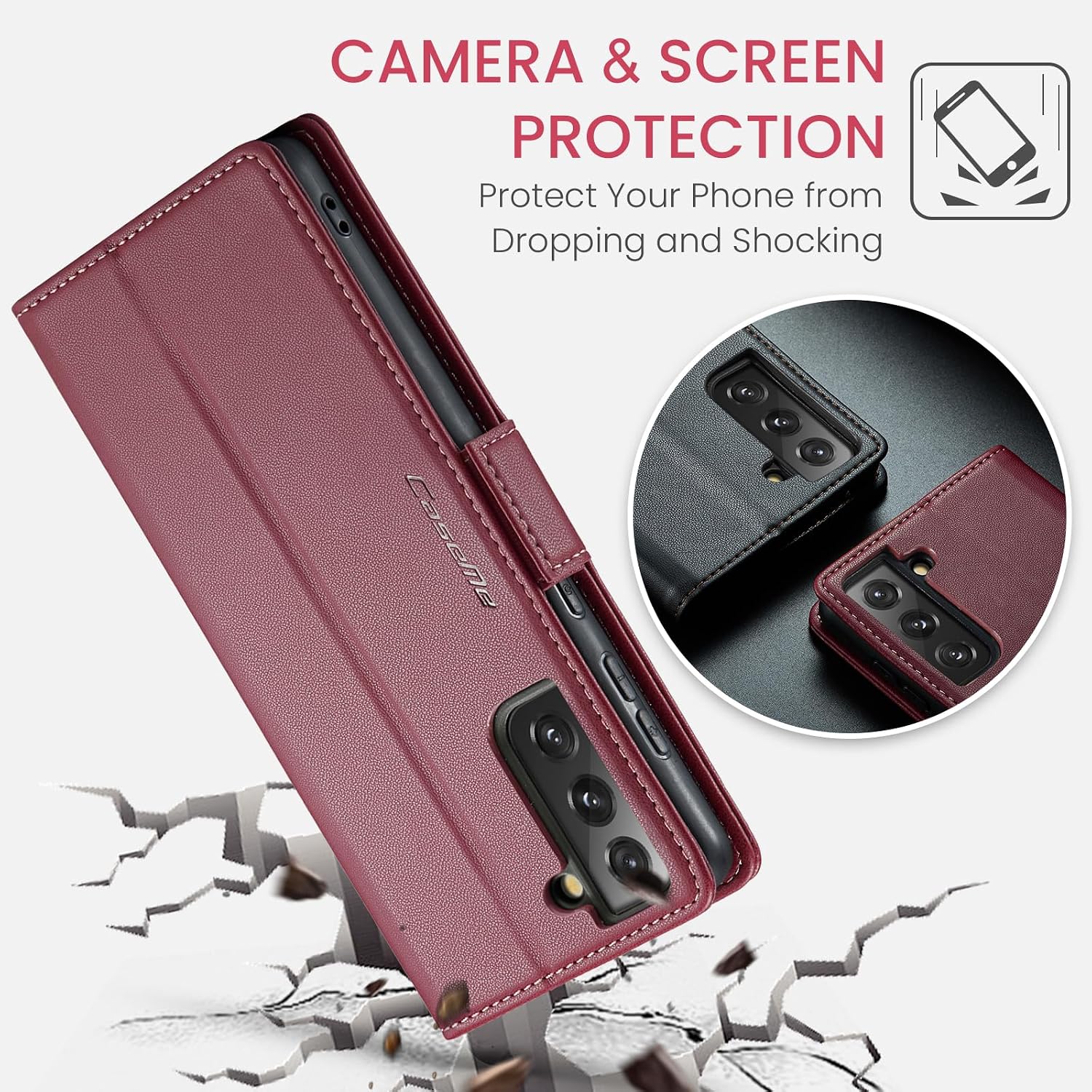 Wallet Case for Samsung Galaxy S21 FE, with RFID Blocking, Card Holder, Stand Phone Case, PU Leather Flip Folio Case Compatible with Samsung Galaxy S21 FE Red