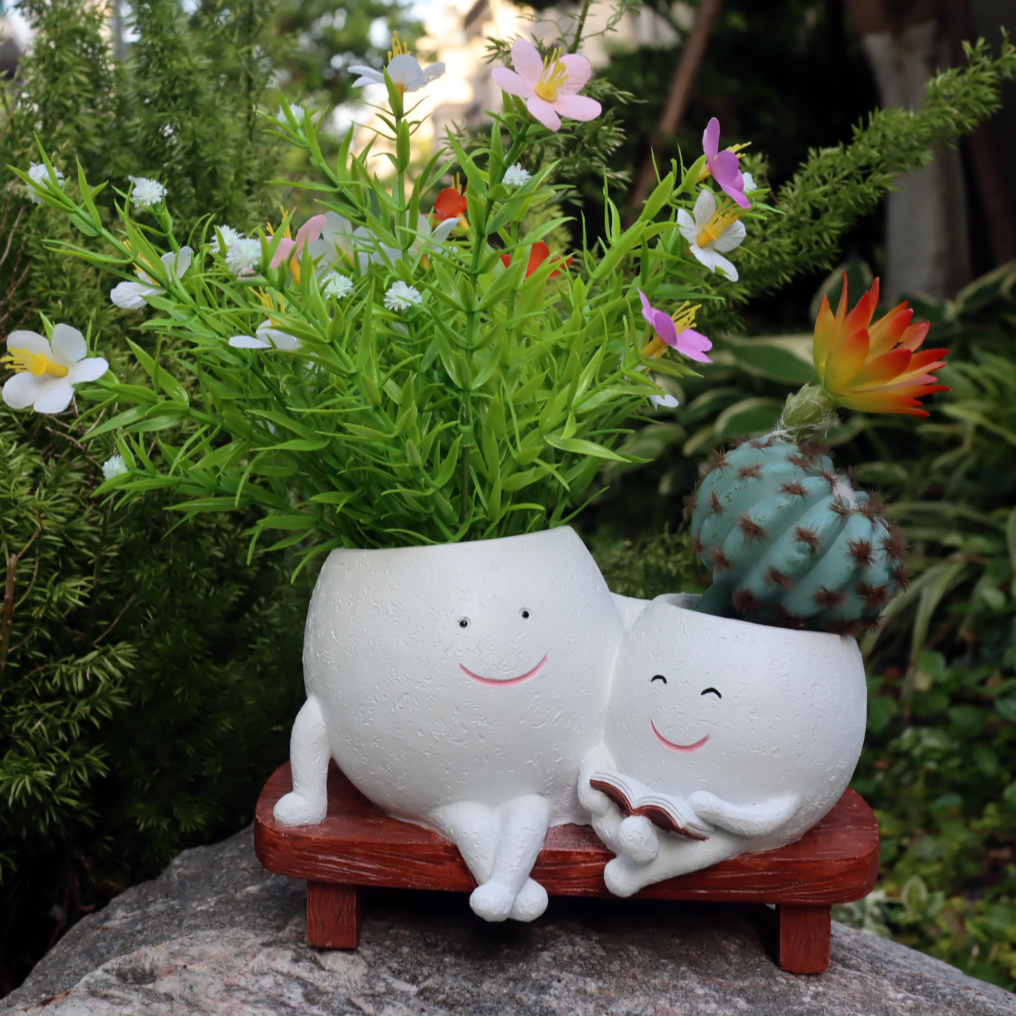 Dolkgy Cute Reading Planters Head Plant Pots, Decorative Face Flower Vase Cactus Two Pots for Indoor Outdoor Plants, Unique Plant Lover Gifts