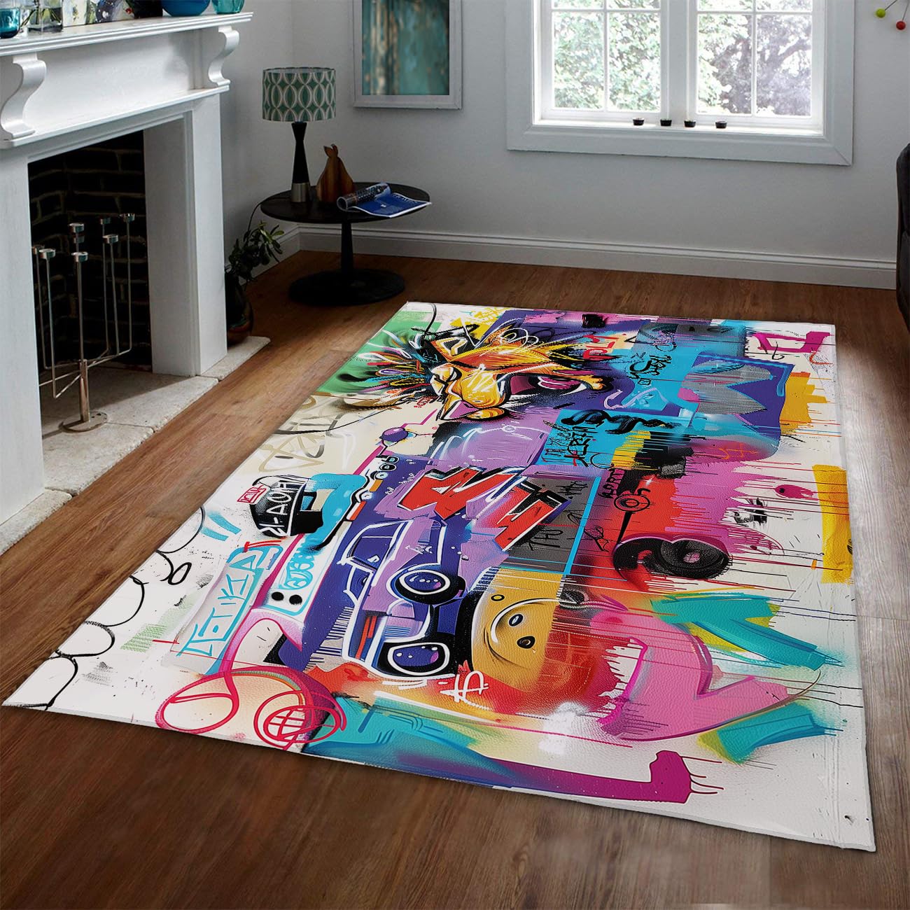 Tapis de salle de classe street art doux bleu rose 160x230cm