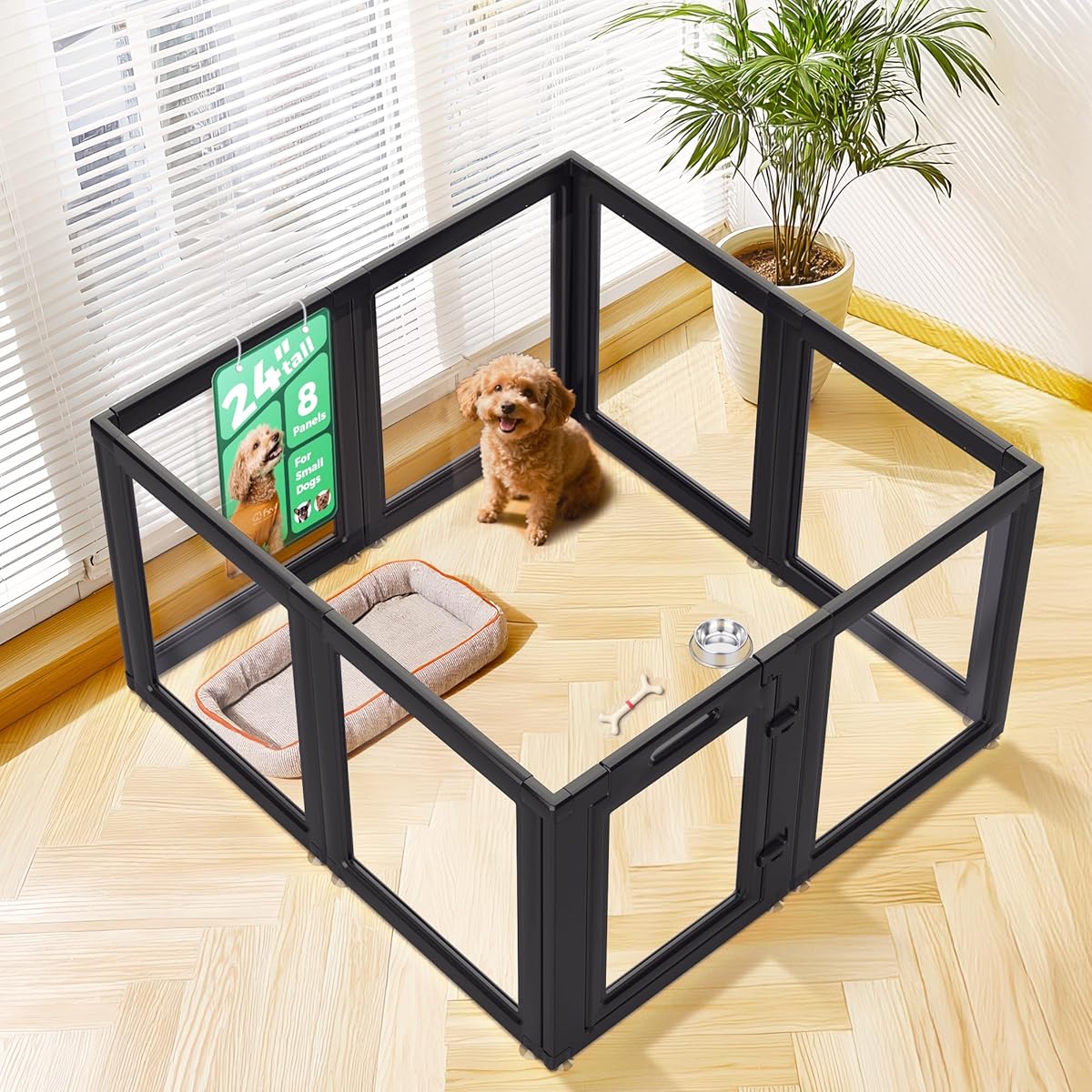 FXW AuraSpace Acrylic Indoor Dog Playpen for Puppies and Small Dogs, 24 Inch, 8 Panels, Black