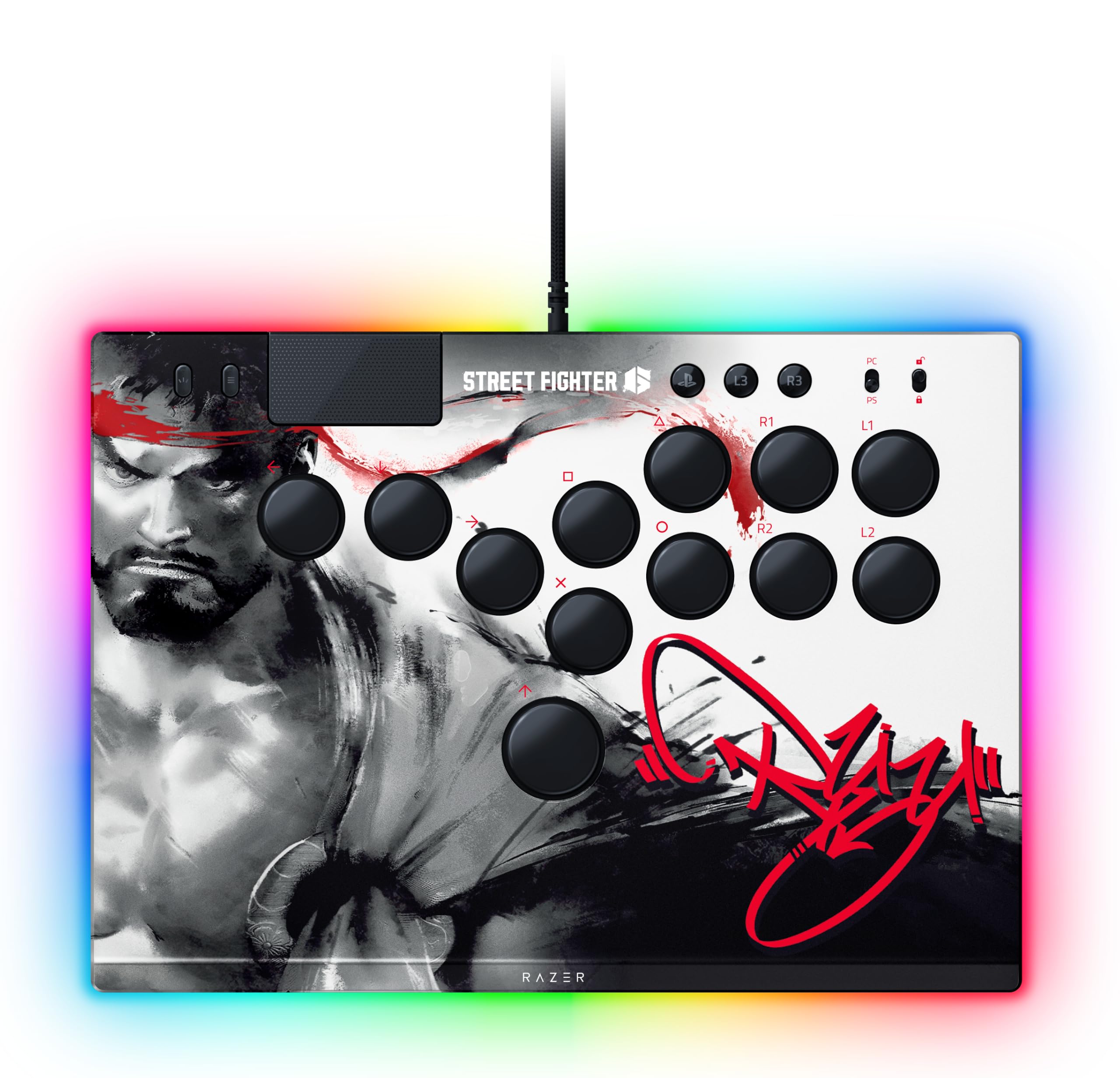 Razer Kitsune Ryu Edition - Manette d'arcade optique pour PS5 et PC - Disposition avec 4 boutons directionnels de précision - Commutateurs optiques linéaires plats | Édition Ryu