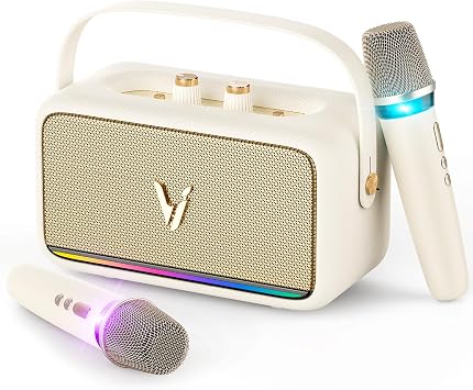 Karaoke Machine with 2 Wireless Mics & Soft Leather Wrap |mini Portable Bluetooth Speaker with 5 Voice Changer Modes for Home Party, AUX/USB/TF Support, for Kids and Adults book cover