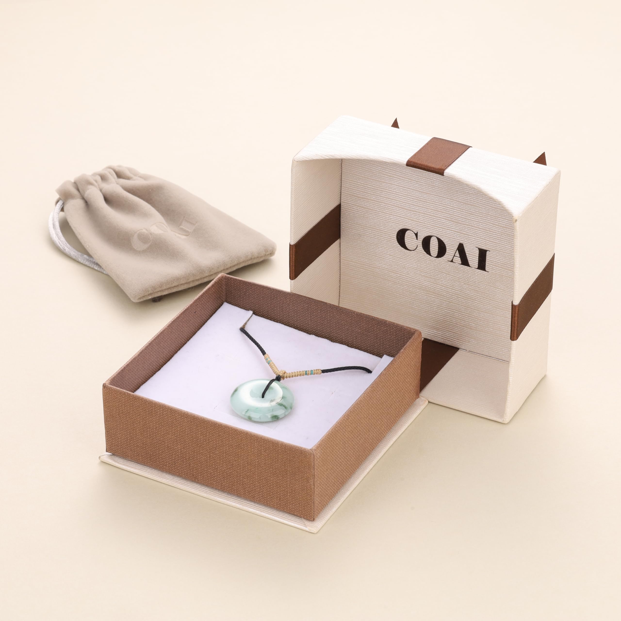 COAI Collier Jadéite, Pendentif Pi Chinois/Renard à Neuf Queues/Feuille/Renard