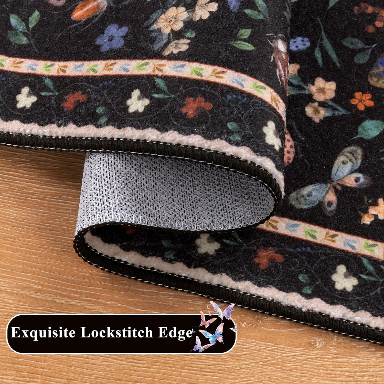 Ileading Kitchen Rugs Sets of 2, Non Slip Washable Kitchen Mats for Floor, Stain Resistant Farmhouse Floor Mat Carpet Runner for Kitchen Sink Office Laundry Hallway, Black 20"x32"+20"x48"
