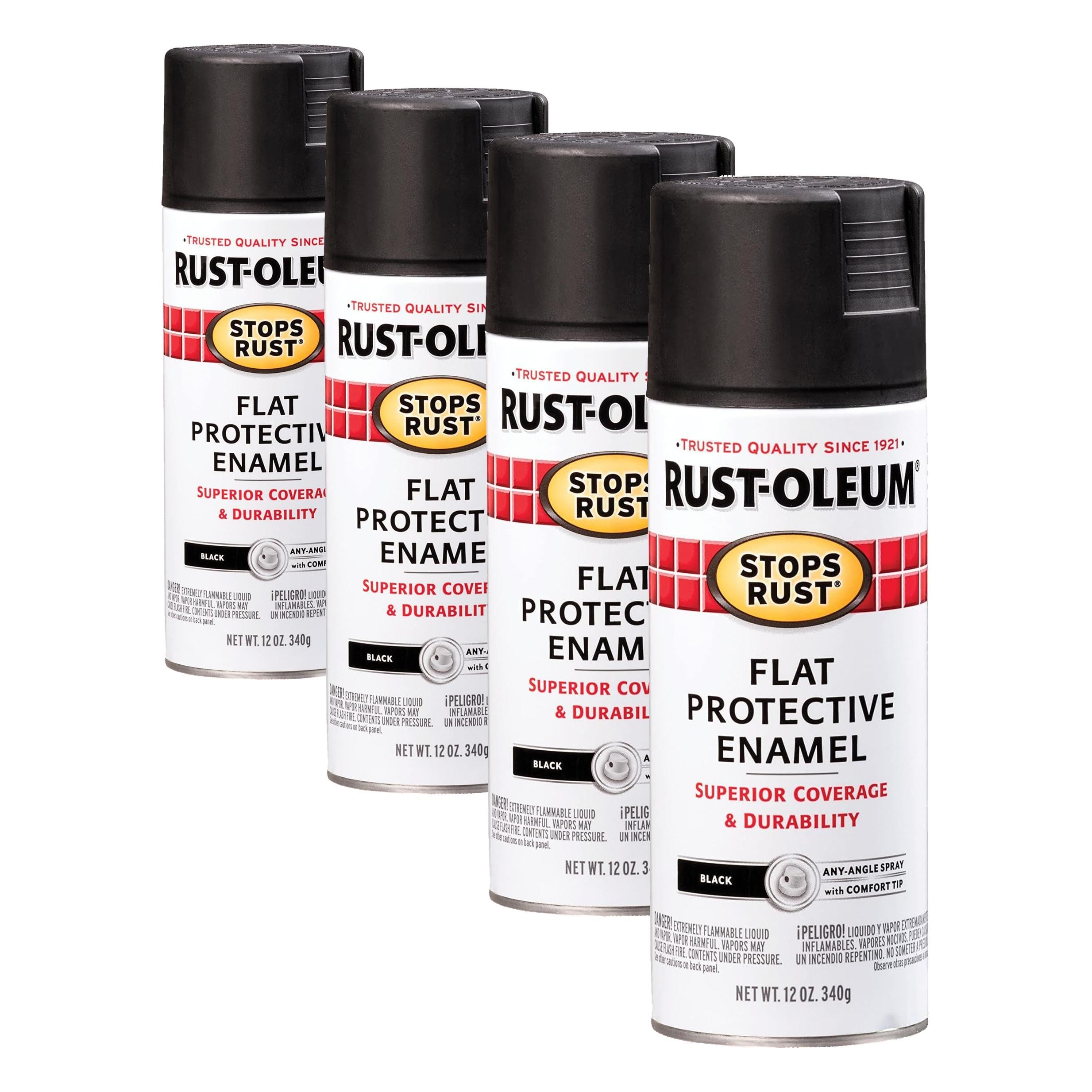 Rust-Oleum 7776830 Stops Rust Spray Paint, 12 oz, Flat Black (Pack of 4)
