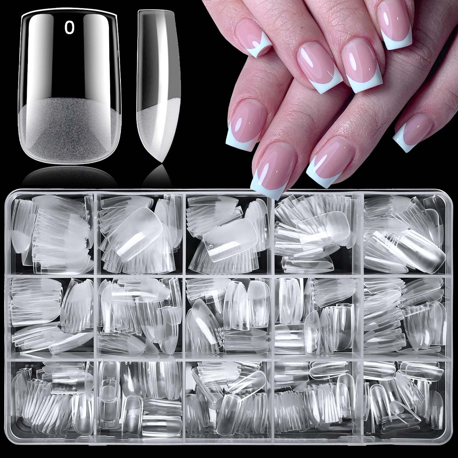 LoveOurHome 360pc Short Square Nail Tips Clear Fake Nails Square Gel Nail Tips Full Cover Acrylic Nails Clear Press on Nails Short False Nails 15