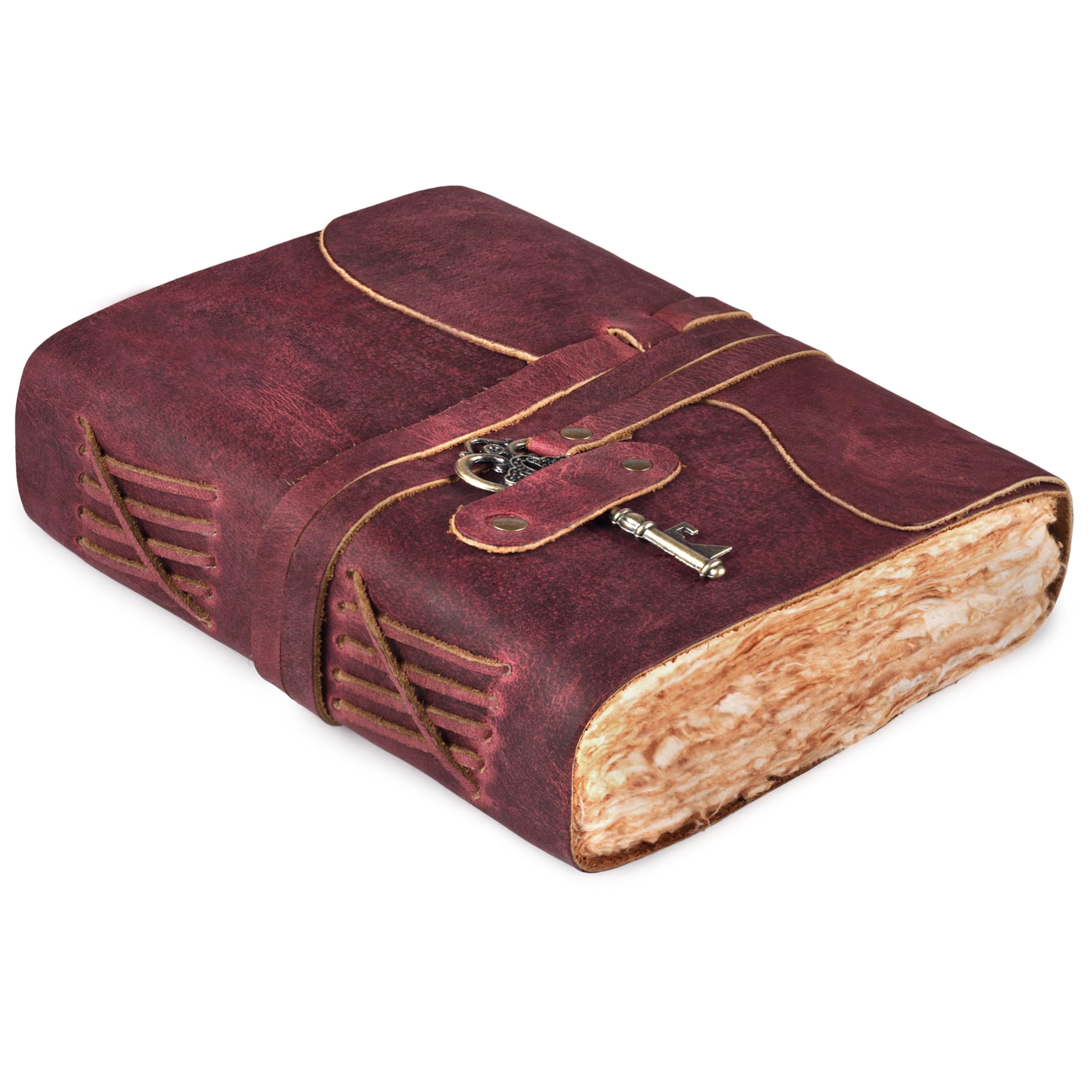 LEATHER VILLAGE Handmade Leather Journal Key Lock, Blush Pink 6x4.