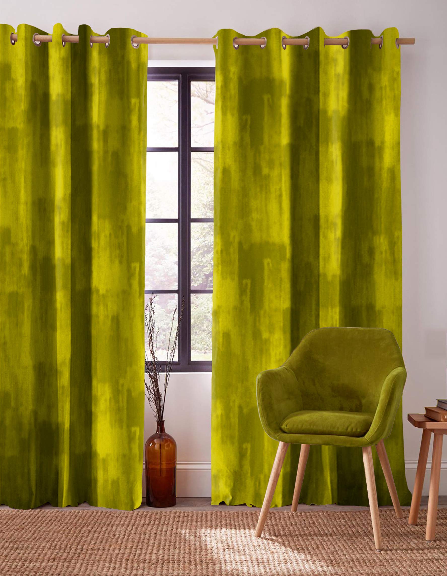 Casableu Premium Fuji Blackout Polyester Digitally Printed Home Curtains for Bedroom or Living Room (Lime, 9 Ft x 4.2 Ft) Pack of 2 (Pair)