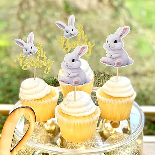 Miniatura 4 de Ercadio Paquete de 24 adornos para cupcakes de conejo de Pascua Oh Baby Bunny Oh Baby para cupcakes para el día de Pascua Oh Baby Cupcake Toppers