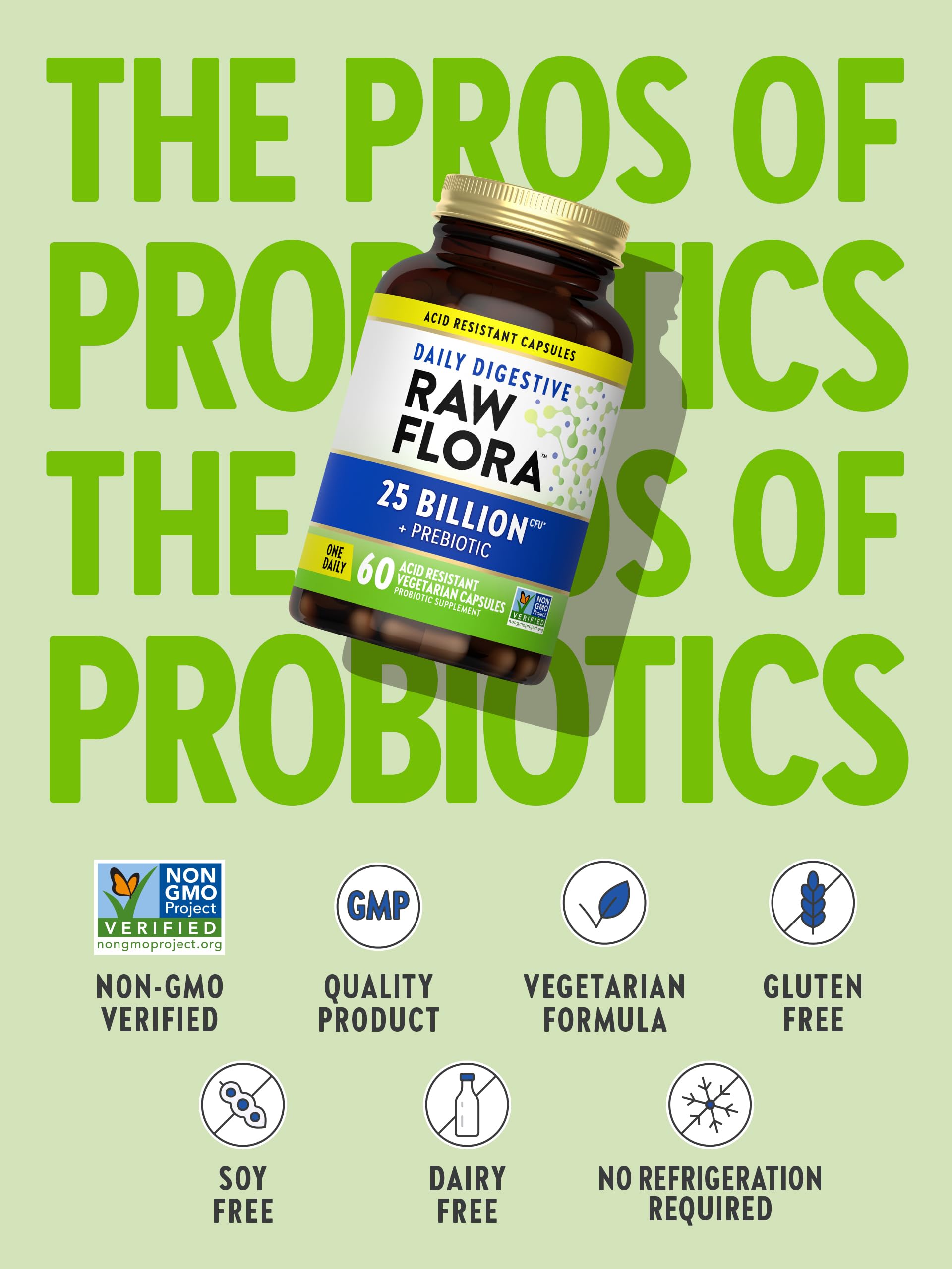 Raw Flora Probiotic with Prebiotics | 25 Billion CFU | Daily Digestive Capsules | Vegetarian & Gluten Free Supplement for Men and Women | by Nature's Truth