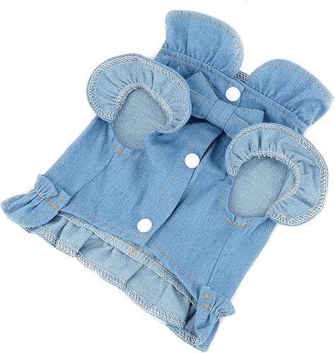 Miniatura 4 de Ranphy Arnés para perro pequeño, vestido para niña, chaleco para mascotas, camisa de mezclilla para cachorro, gato, traje de verano con volantes,