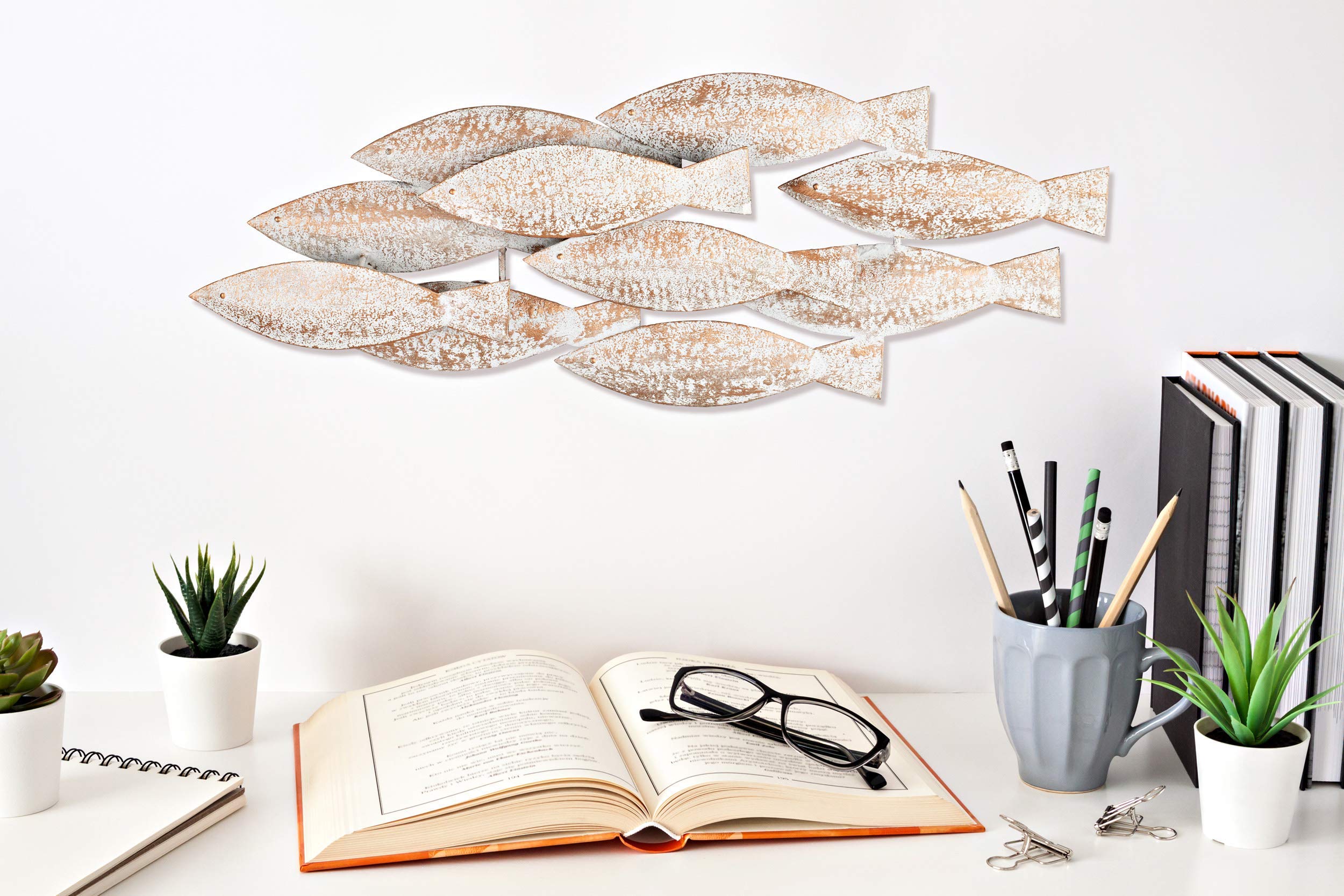DECOR BIZZMetal Fish Wall - Copper Wash Fish Wall Art will create beautiful Beach Fish , Nautical & Coastal Wall Sculptures for Bedroom, Bathroom, Living Room, Sunroom - 22.5 x 8.66 x 2 inches