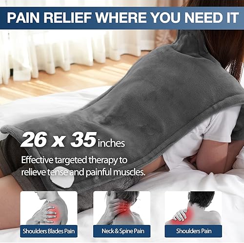 Vista 48 de DAILYLIFE Almohadilla térmica para cuello, hombros y espalda, almohadilla térmica eléctrica para aliviar el dolor de espalda, 6 ajustes