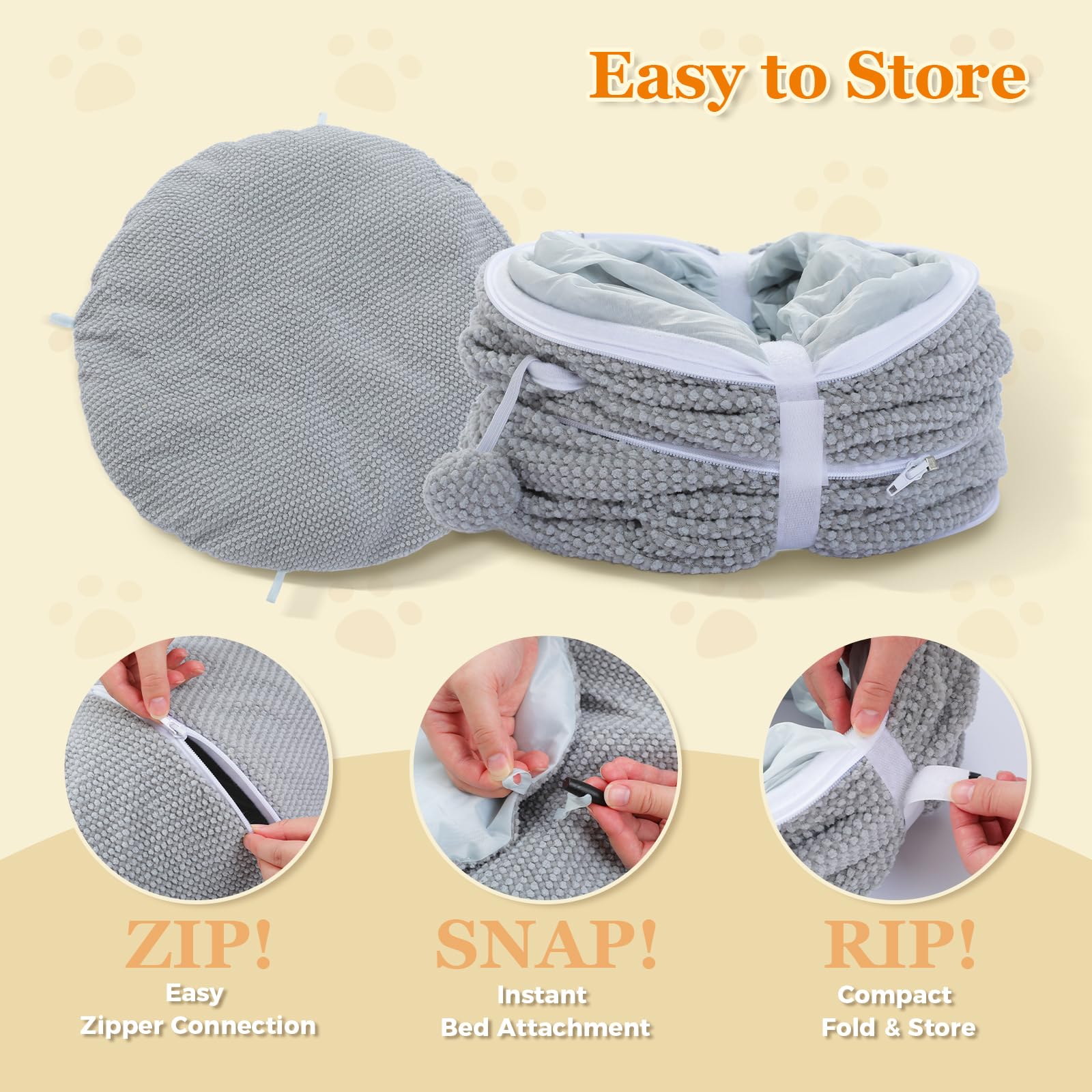 PAWZ Road Túnel de peluche para gatos, túnel de conejo, juguete para gatos, 2 en 1, forma circular, túnel para gatos y cama para gatos, diámetro de 85 cm, color gris