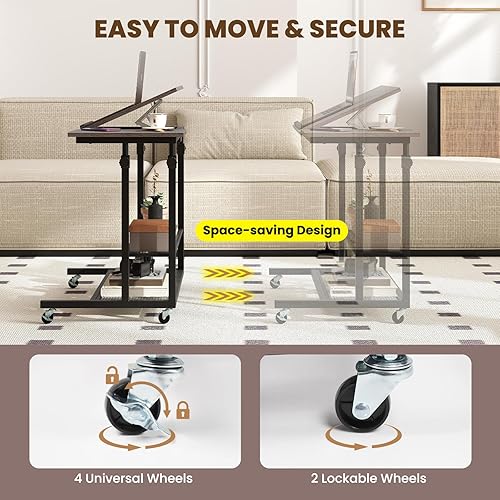 Vista 24 de Giantex Escritorio móvil de pie, escritorio de pie ajustable en altura con ruedas y mesa inclinable, carrito rodante para computadora portátil, Negro