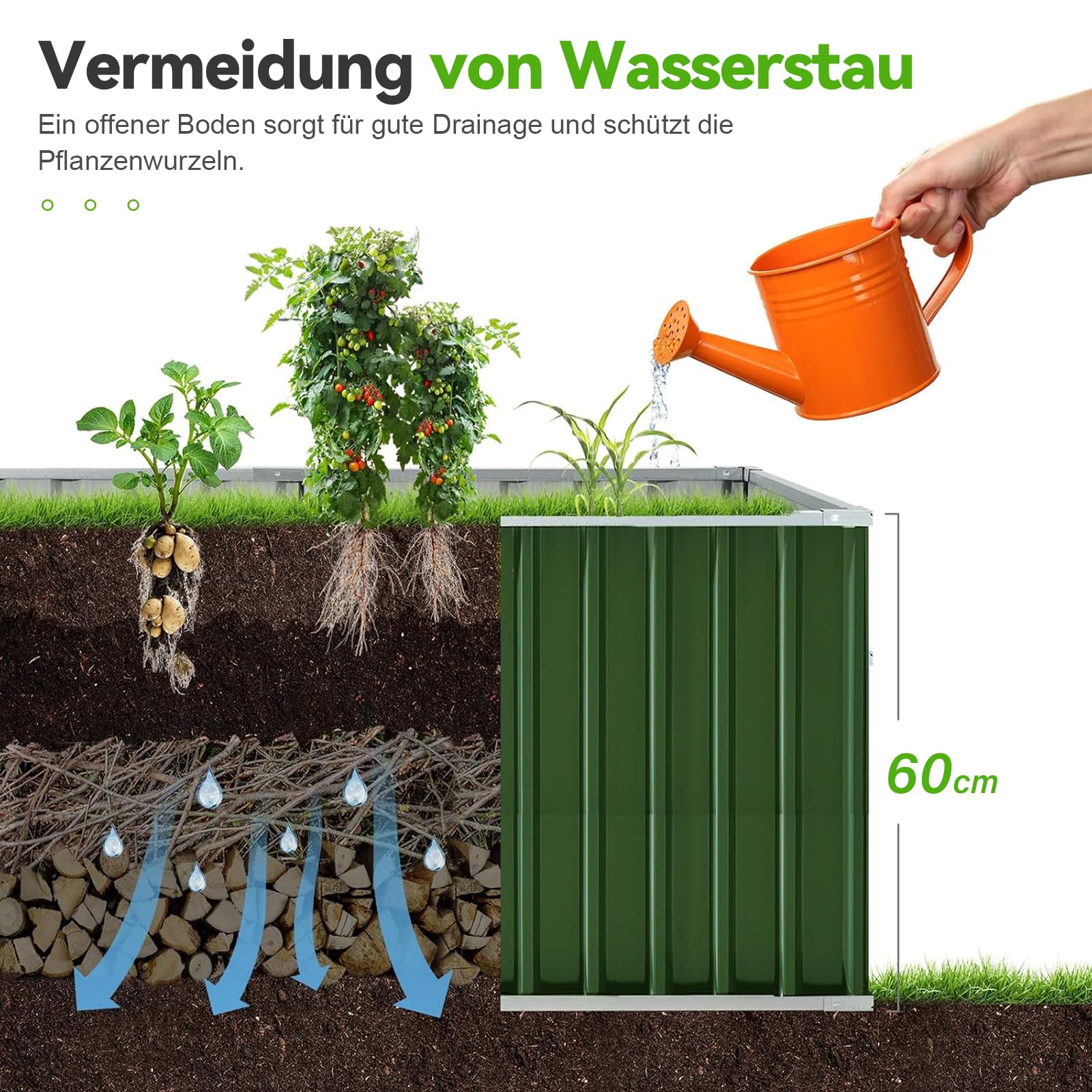 KING BIRD Hochbeet Metall 258x90x60cm, Hochbeete-Kit für Garten aus Verzinktem Stahl, Rostfrei und Haltbarkeit, Einfacher Aufbau, für Gemüse Kräuter Blumen,Grau