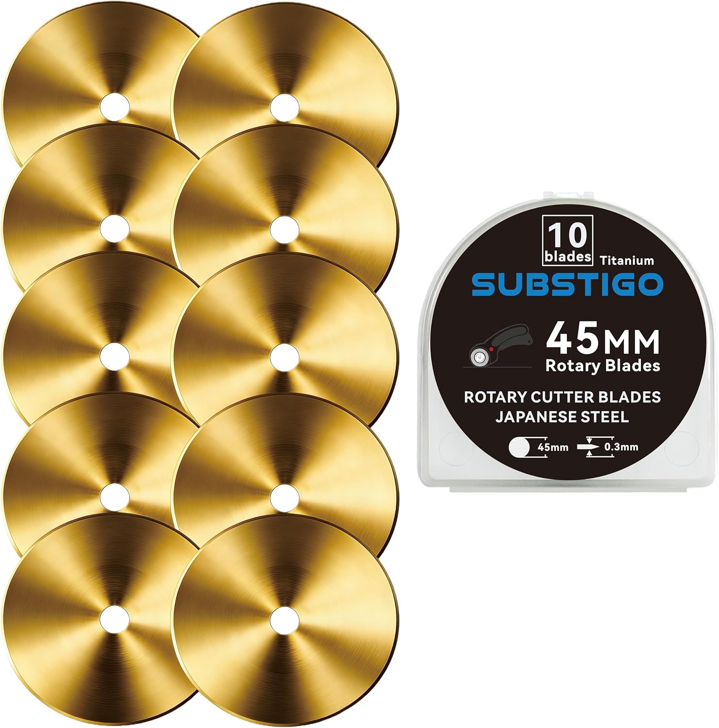 10 Pack 45mm Titanium Rotary Cutter Blades – for Fiskars Blade Replacement, Compatible with Fiskars Rotary Cutters, Sharp Rotary Cutter Blade for Quilting/Sewing/Arts Crafts (Titanium)