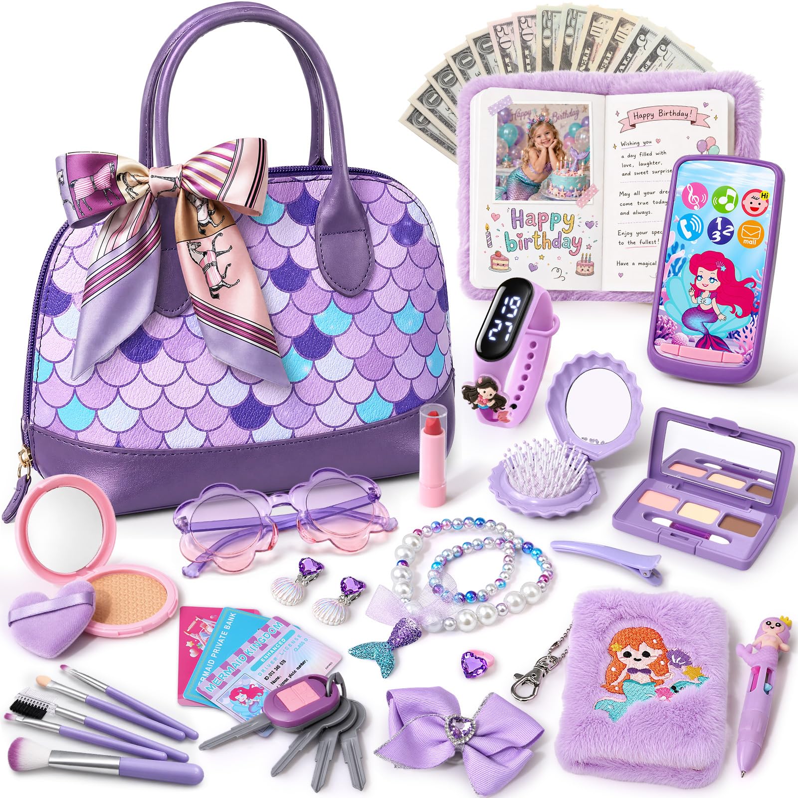 Bolso Sirena Niña 3+ Años con Maquillaje Juguete y Reloj Real Funcional