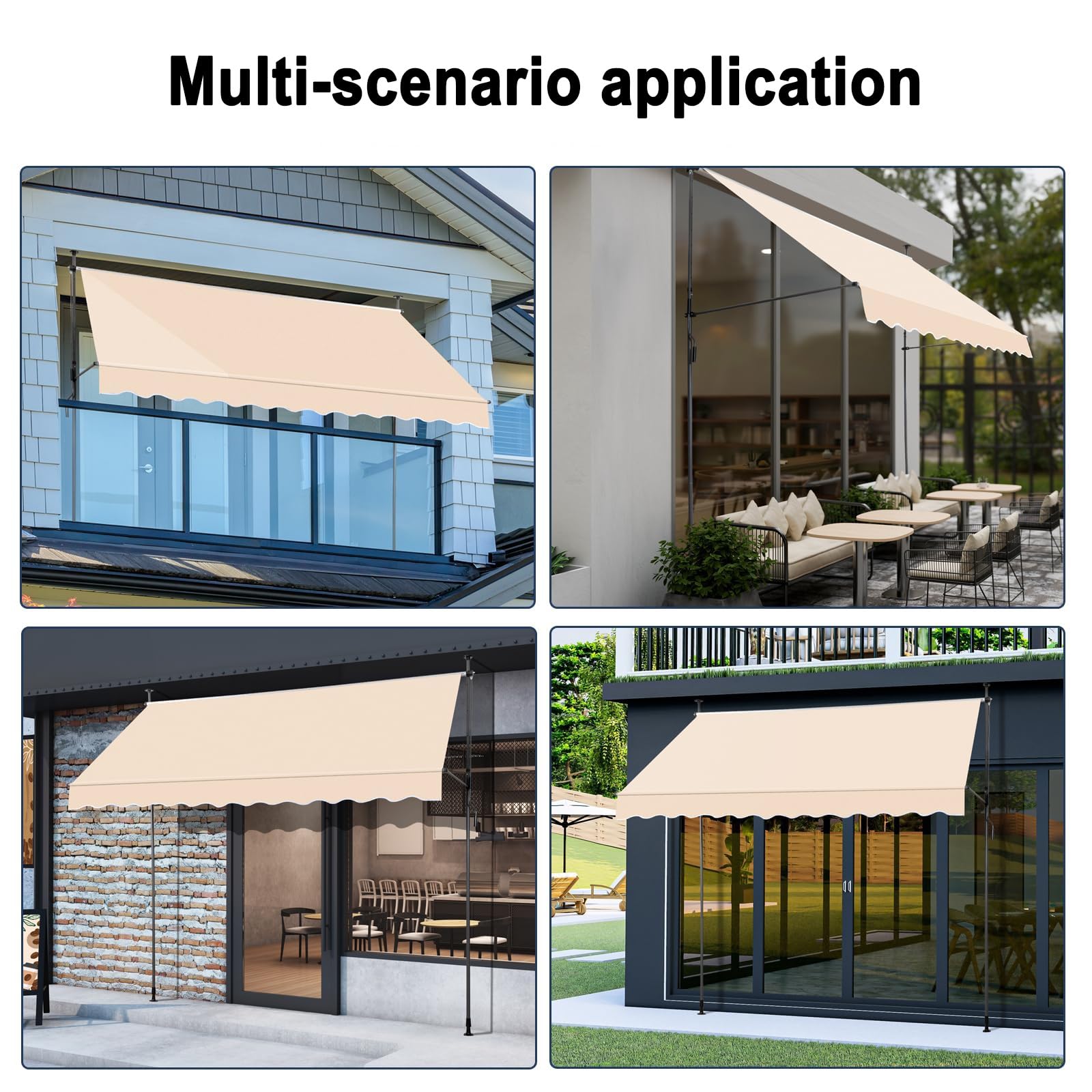 Auvent rétractable imperméable et manuel pour porte de terrasse extérieure/fenêtre – Réglable 230 x 120 cm – Protection UV idéale et solution d'ombrage