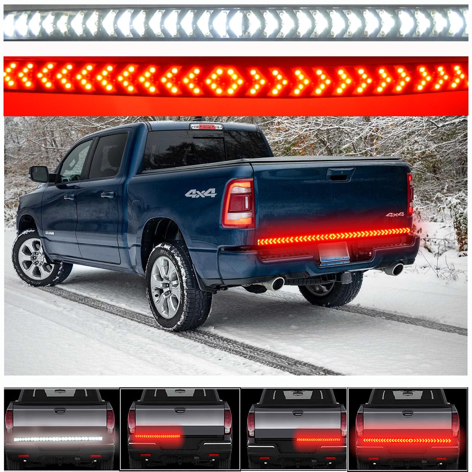 Kingshowstar 60'' LED Truck Tailgate Bar 5 Row LED Tailgate Light Strip with Red Brake Runnig Turn Signal White Reverse Light for Truck Car Trailer Camper RV- No Drill Install,12V