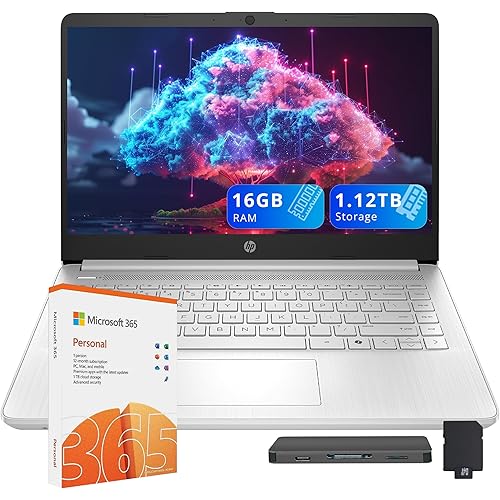 HP Stream 14" Laptop for Students & Business, Intel Processor N150, 16GB RAM, 1.12TB Storage (128GB UFS+1TB Docking Station Set), Wi-Fi 6, 1 Year Office 365, Copilot AI, Fast Charge, Win 11s, Silver