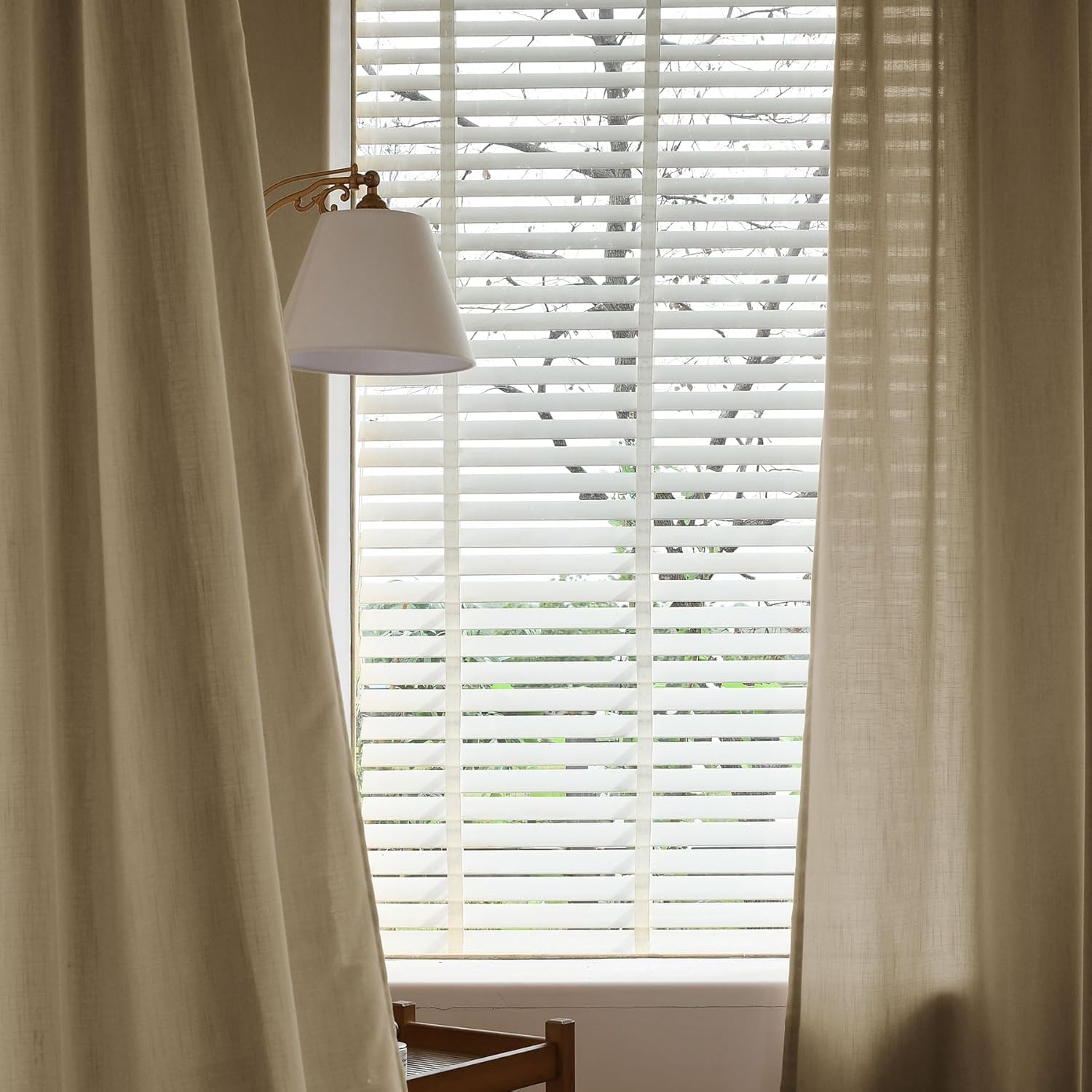 Macochico Extra Wide 120''W x 84" L Grommet Linen Sheer Curtains Energy Saving Curtains Grommet Drapes for Living Room, Bedroom, or Sliding Glass Door (Oxford Tan, 120''W x 84''L, 1 Panel)