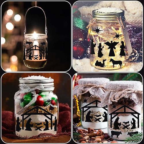 Miniatura 4 de Spiareal 648 Pcs Nativity Mason Jar Decals Religious Jesus Stickers for Kids Black Vinyl Waterproof Nativity Scene Stickers for Christmas Craft