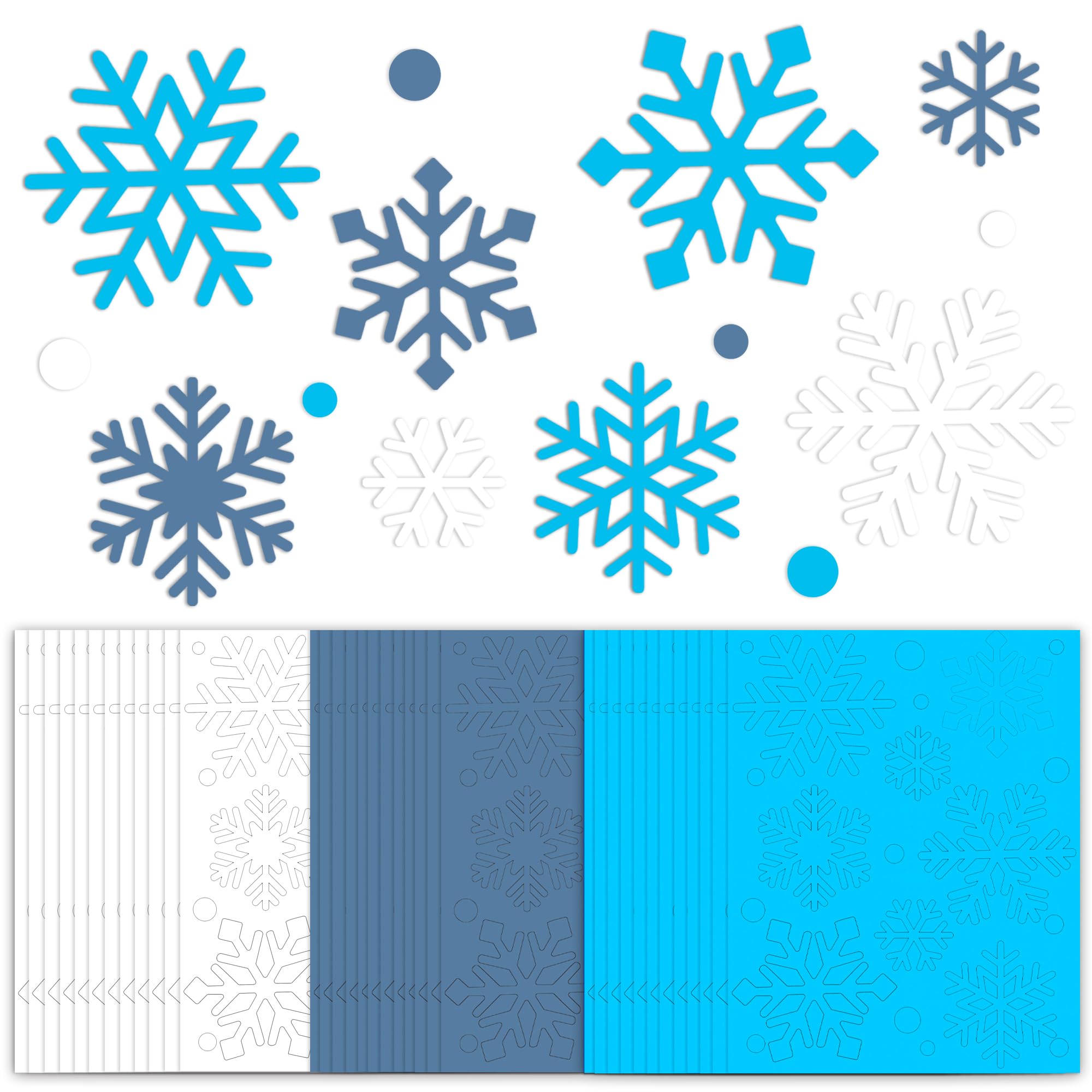 Découpes flocon de neige en papier bleu et blanc pour tableau d'école et loisirs créatifs x288