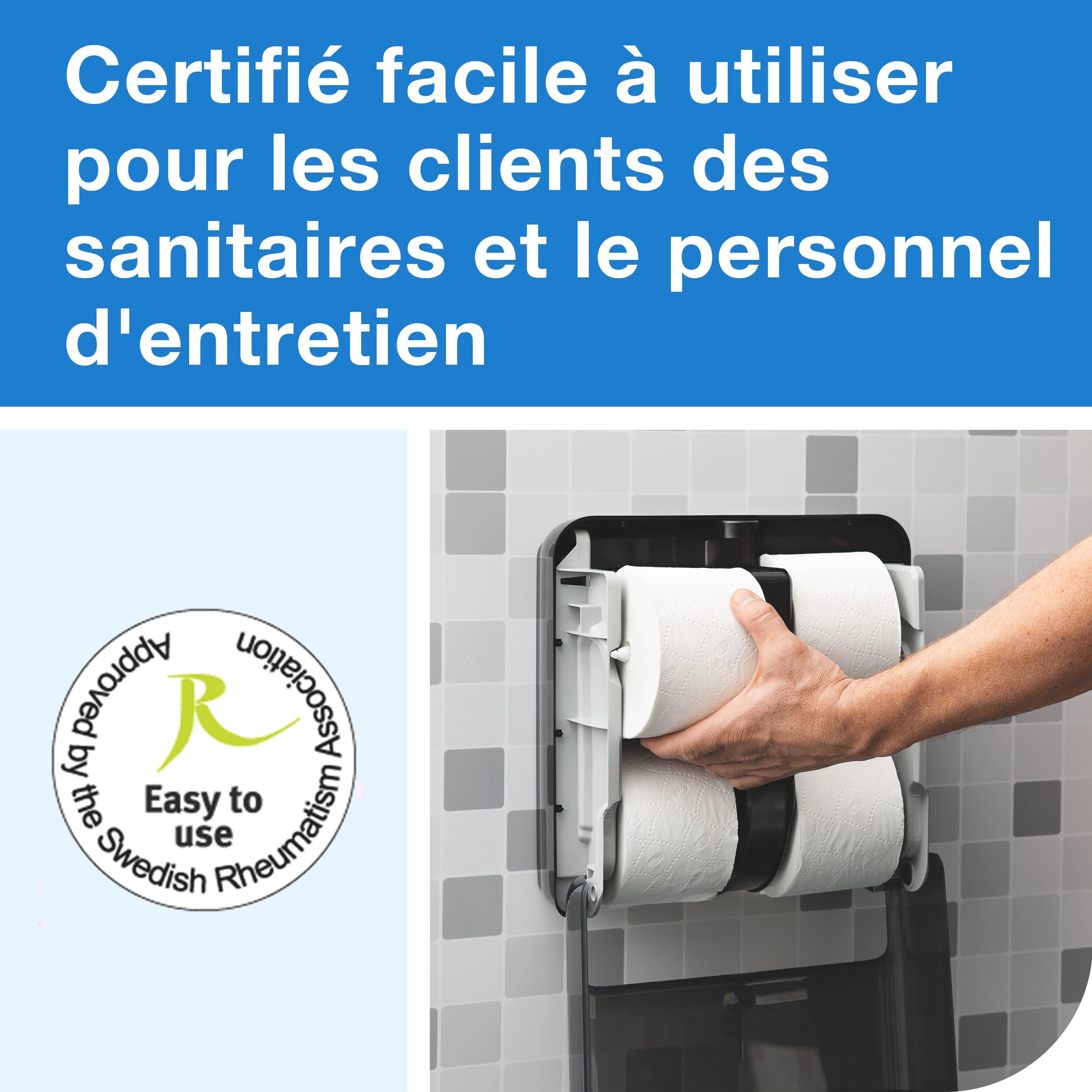 Tork OptiServe Distributeur pour Papier Toilette 4 Rouleaux sans mandrin Noir T7, Distributeur Vertical, Gamme Elevation, 558052