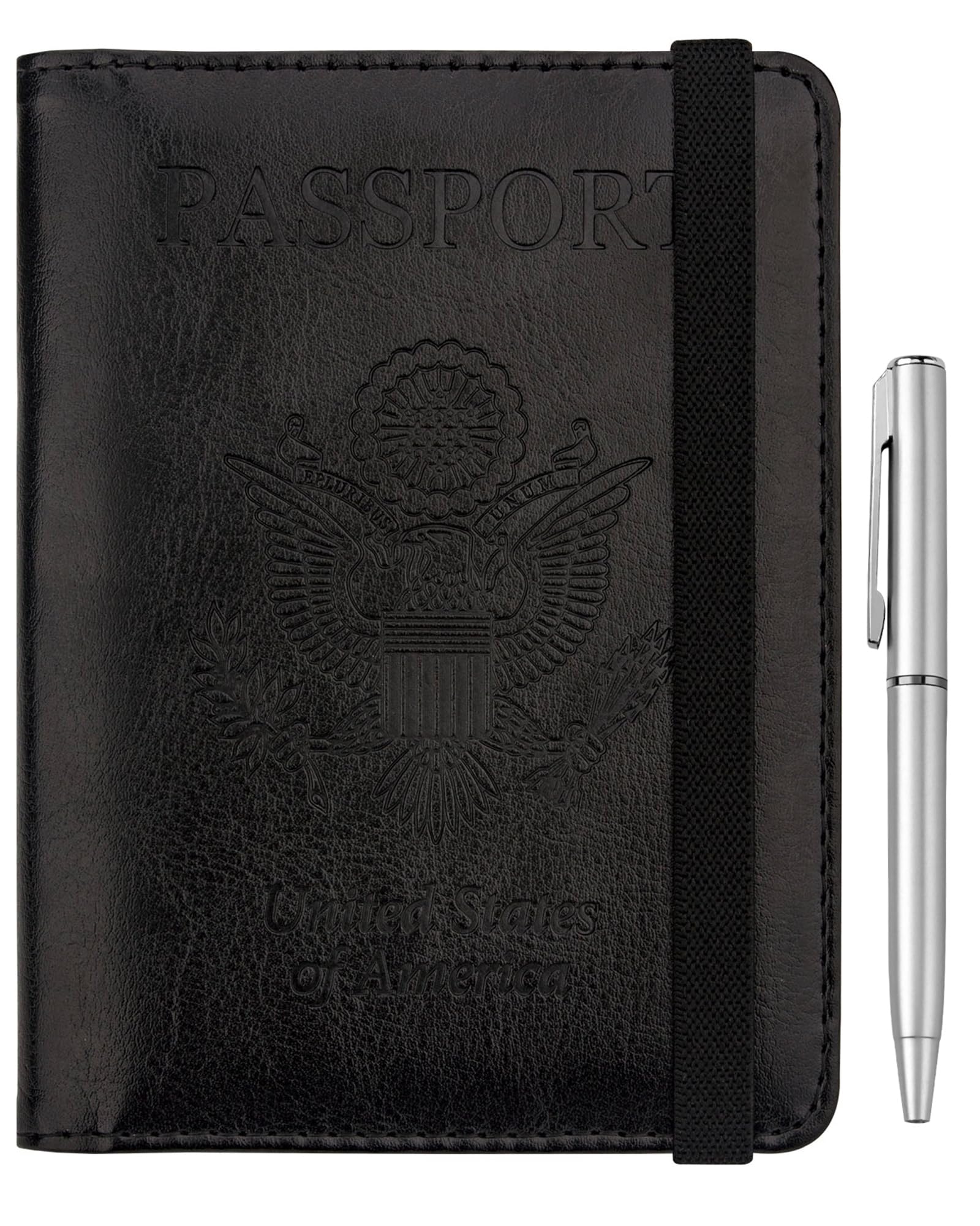 WALNEW Passport Holder for Travel, RFID Passport Cover Wallet for Women Men, PU Leather Passport Book Card Holder Case with Pen, Travelling Essentials