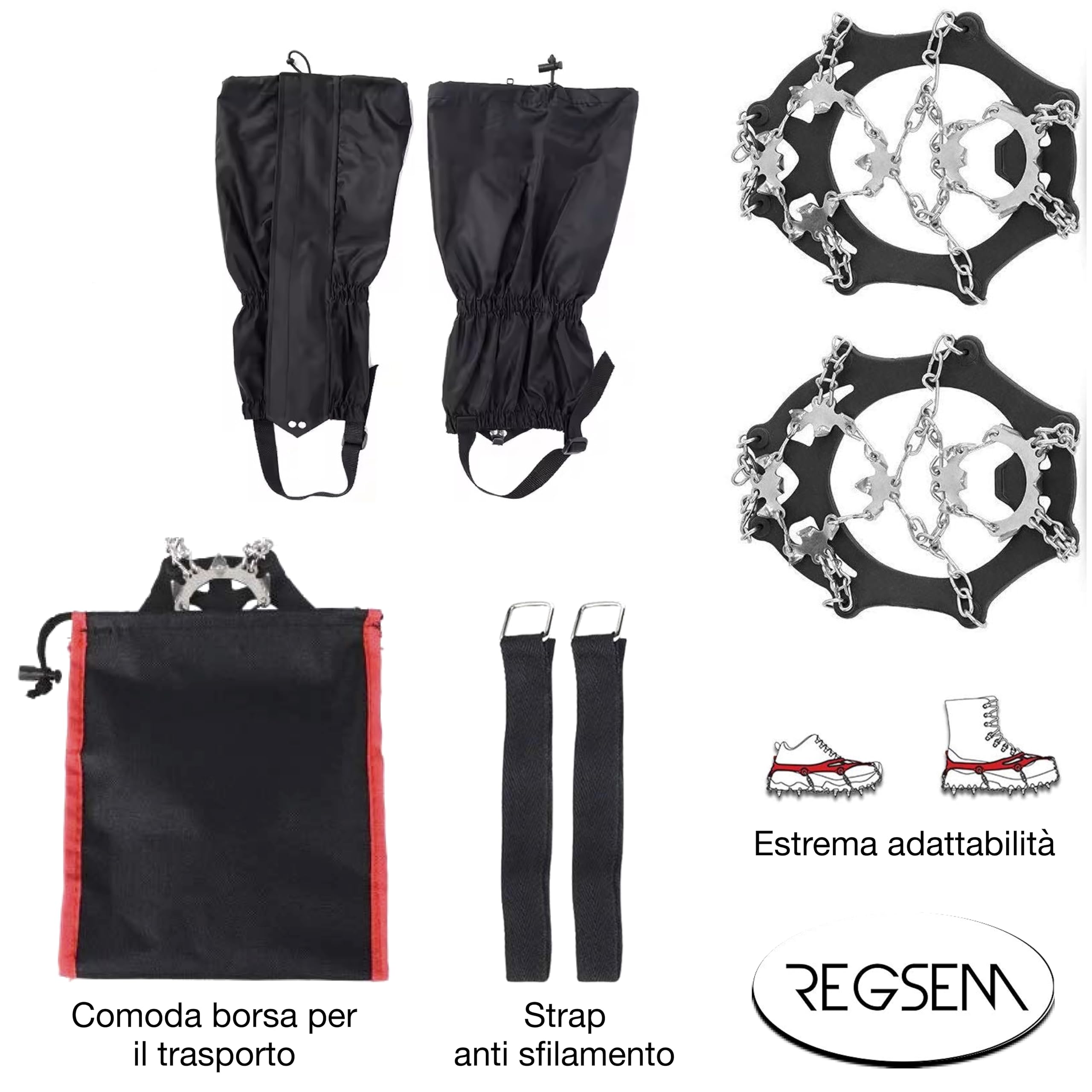 Ramponi Da Ghiaccio Neve Con Ghette Impermeabili Omaggio Universali 19 Denti Per Scarponi Scarpe Antiscivolo Montagna Acciaio Inox Trekking Trail Running Ramponcini Boscaiolo Leggeri