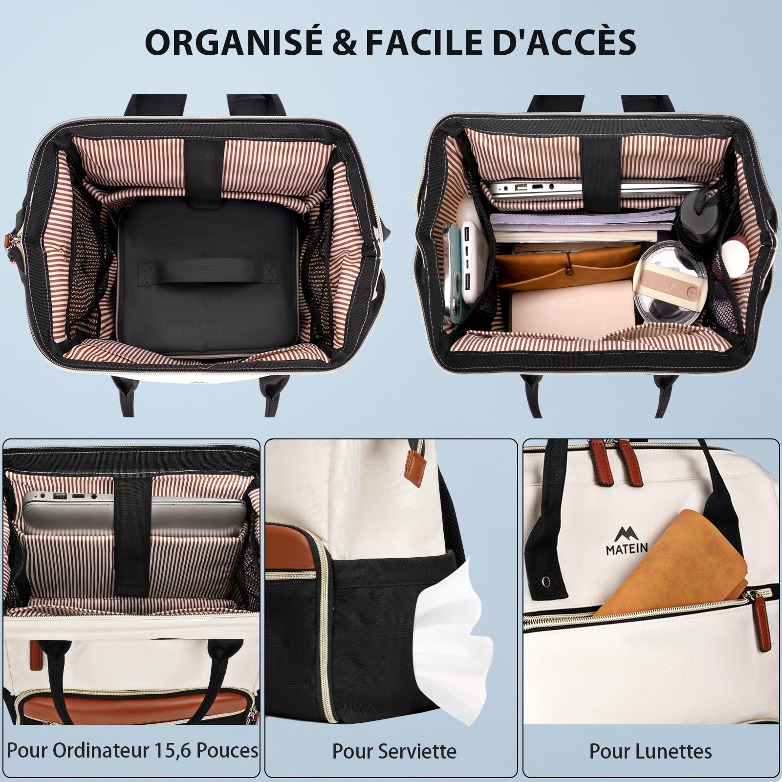 MATEIN Sac à Dos Repas Isotherme Déjeuner Femme, 15,6" Sac à Dos College | Set de 2 Ordinateur Portable Travail avec Sac Repas Isotherme Amovible, pour École Voyage et Travail, Kaki Beige