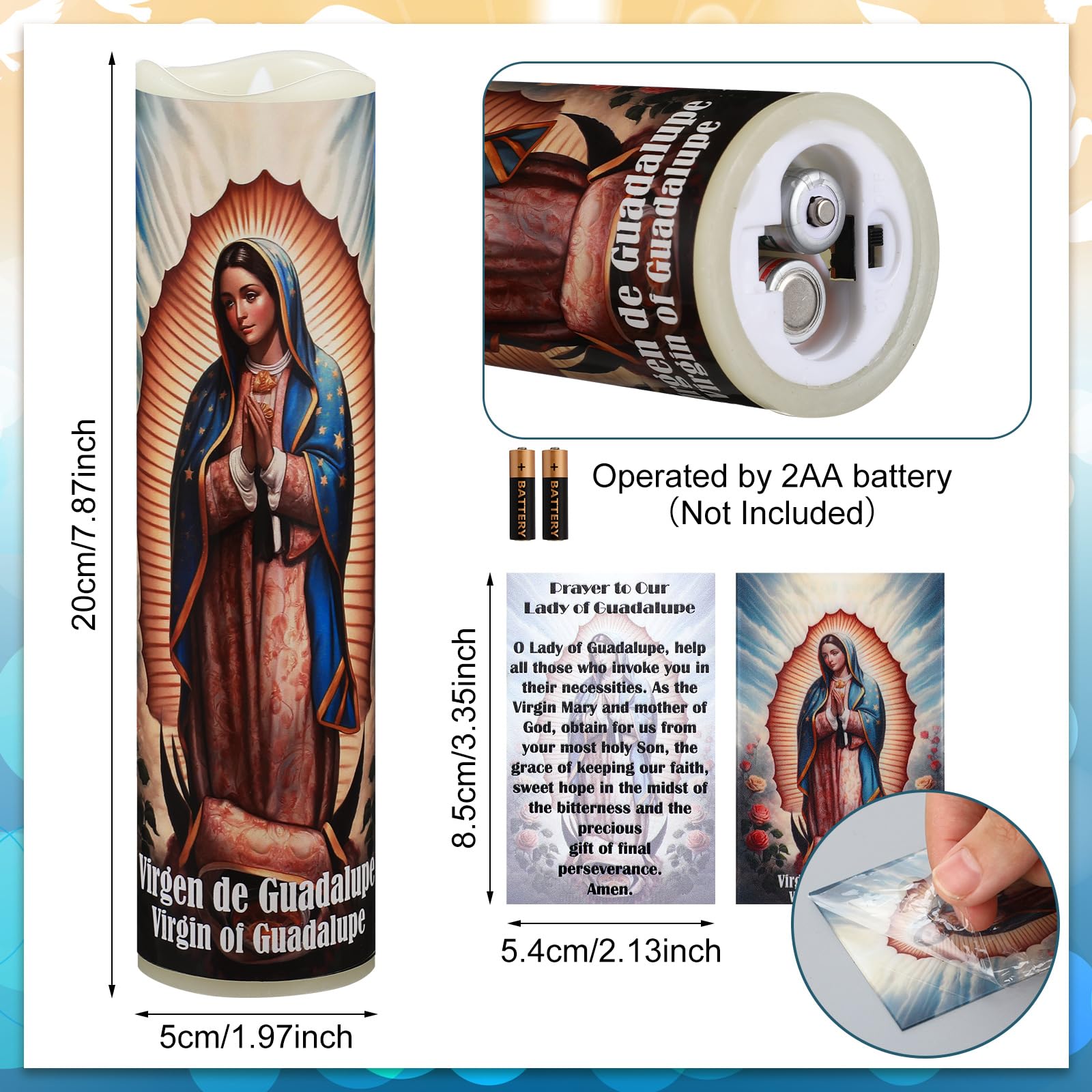 Glooglitter 2 Pcs Catholic Prayer Candle and Card Set 8